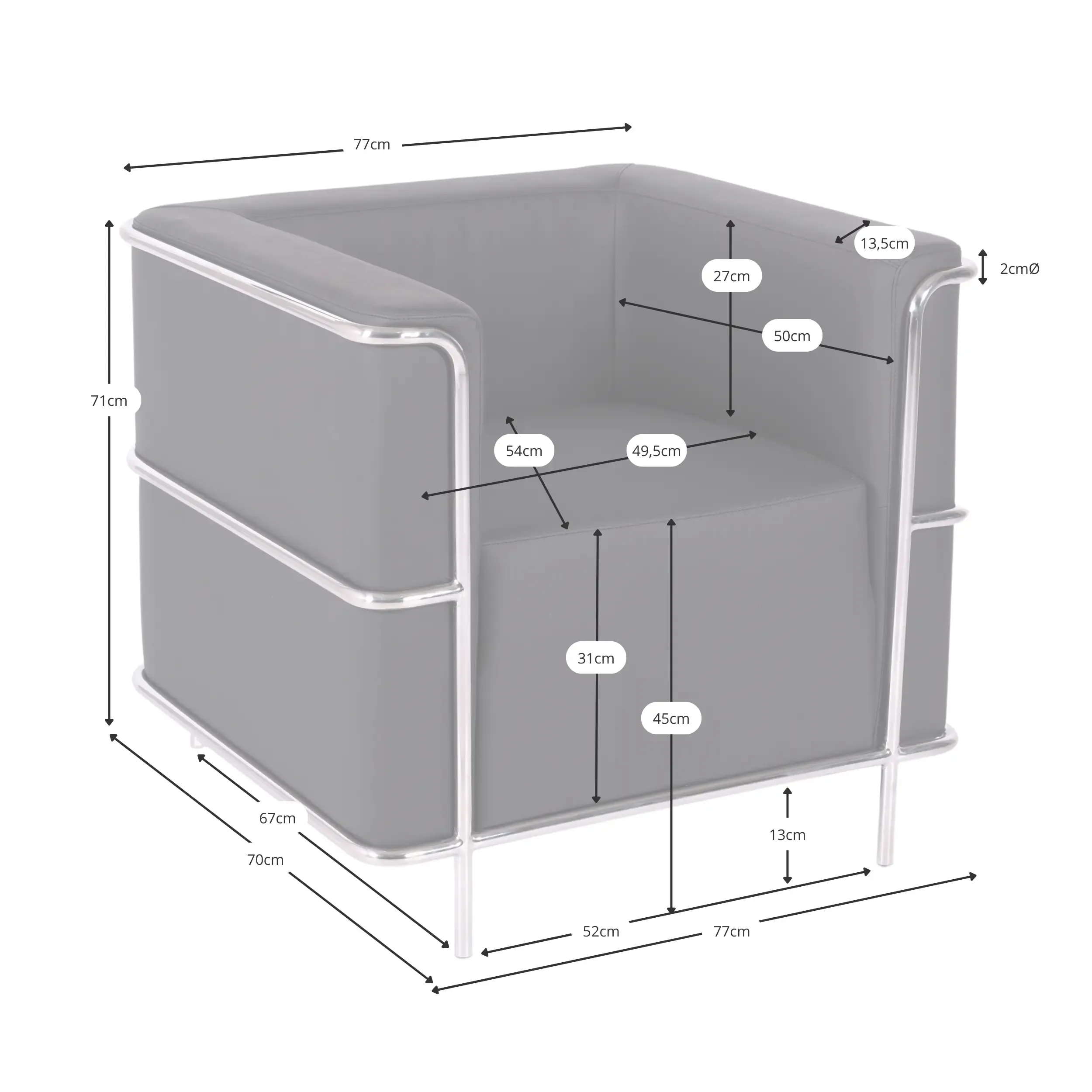 Torino 1-sitziges modernes Sofa aus Leder und verchromtem Stahl - Mobelarium