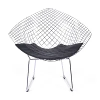 Replica Diamond-tuoli kromattua terästä ja keinonahkainen pehmuste - Bertoia Collection