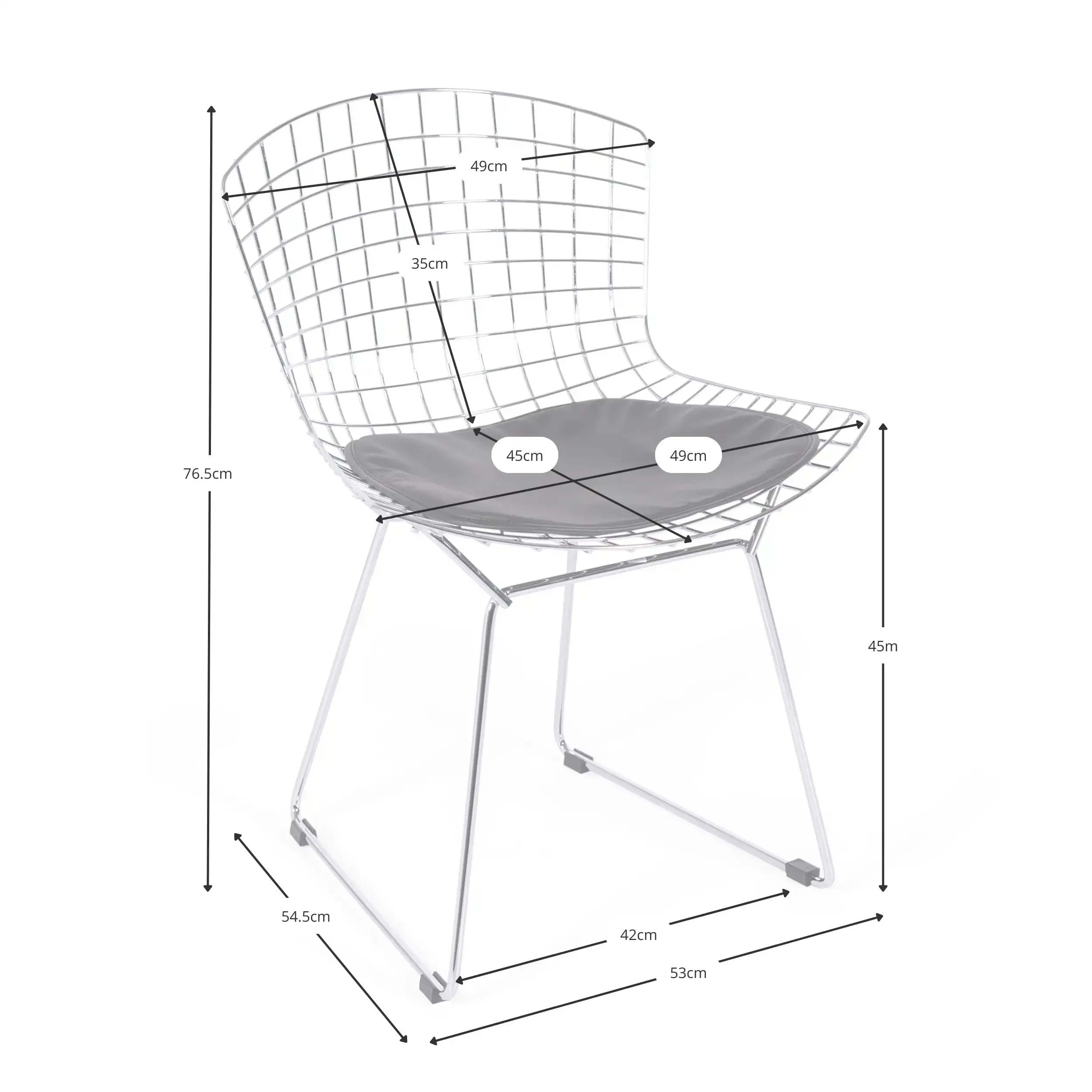 Replica Bertoia tuoli mustasta teräksestä - metallituolit - MuebleDesign