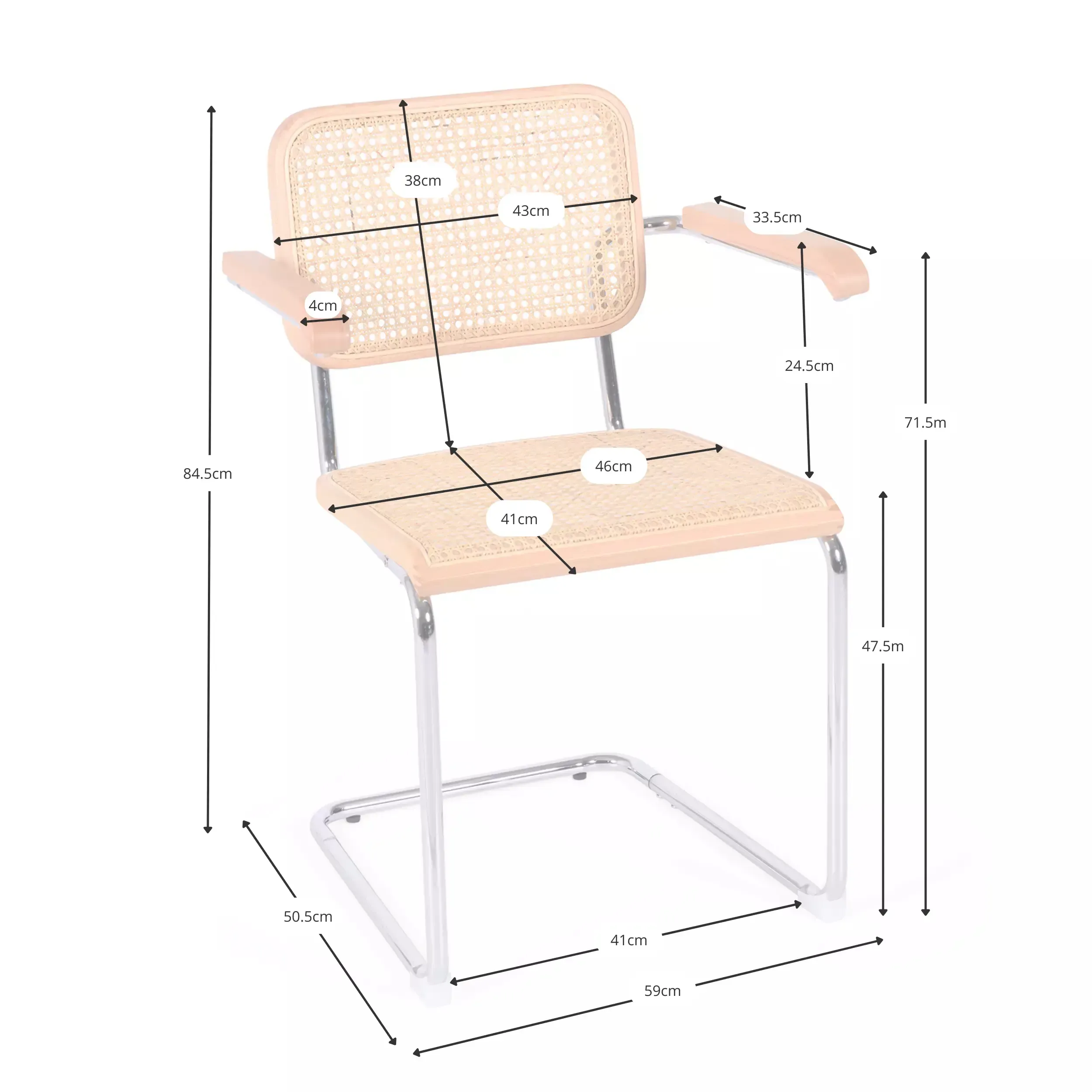 Cesca stoel met armleuningen - Rotan stoelen - Mobelarium