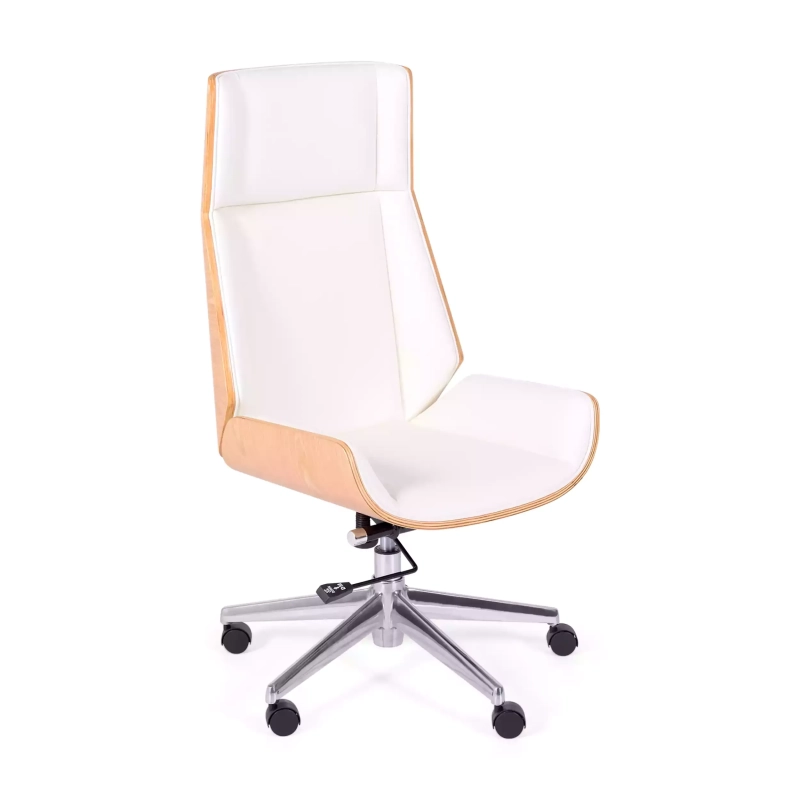 Chaise de bureau Nordic Highback en érable et éco-cuir blanc - Meubles Concept