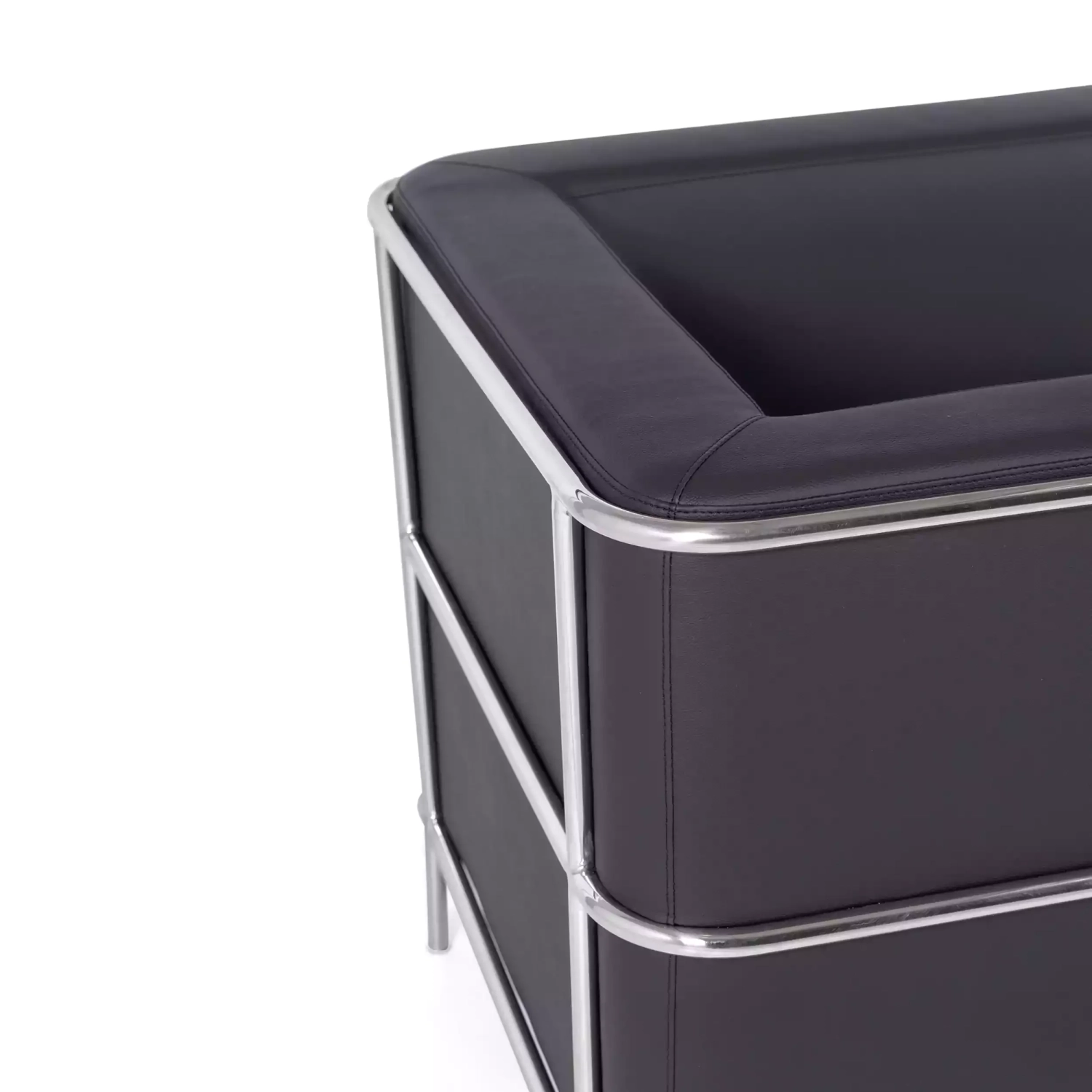 Sofá moderno Torino de 1 lugar em couro e aço cromado - Mueble Design