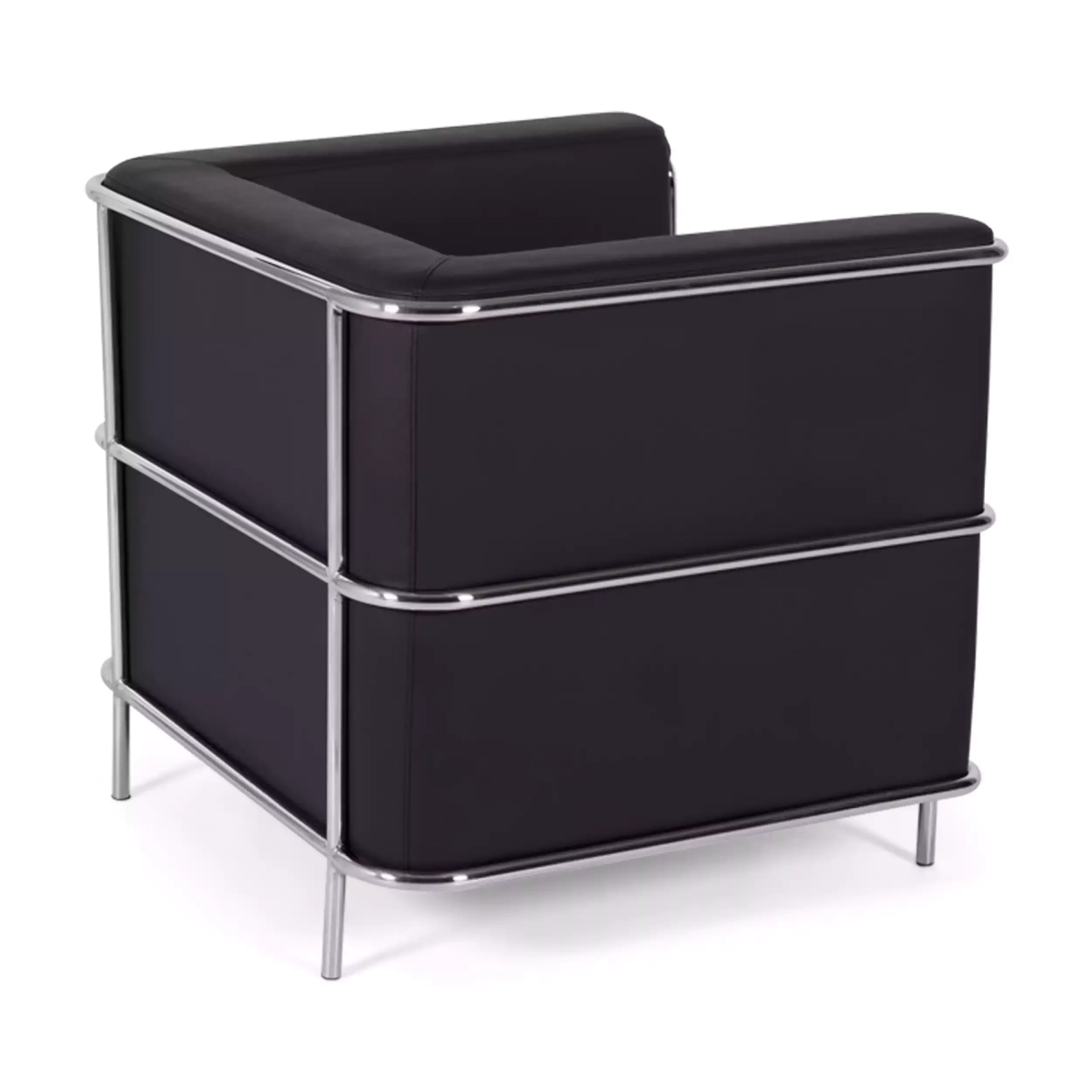 Sofá moderno Torino de 1 lugar em couro e aço cromado - Mueble Design