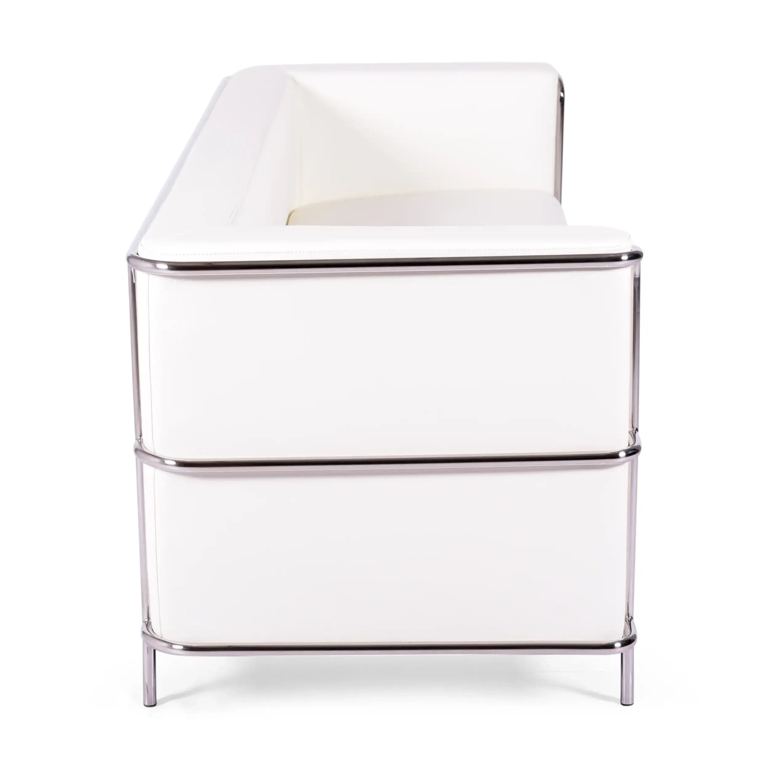 Sofá Torino de 3 lugares em couro ecológico e aço cromado - Mueble Design