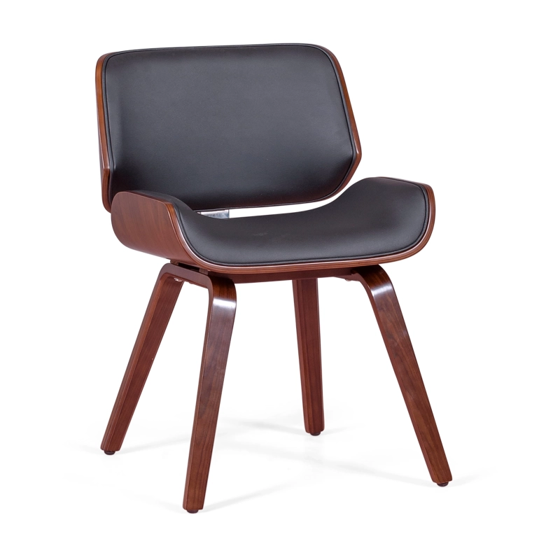 Cadeira Nordic em nogueira e couro sintético preto | Design escandinavo elegante
