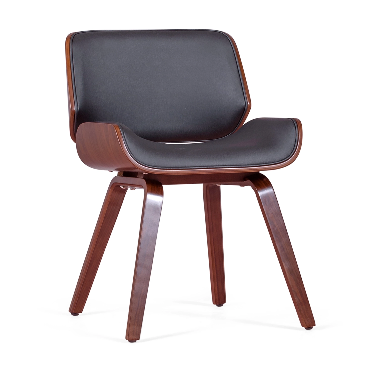 Cadeira Nordic em nogueira e couro sintético preto | Design escandinavo elegante