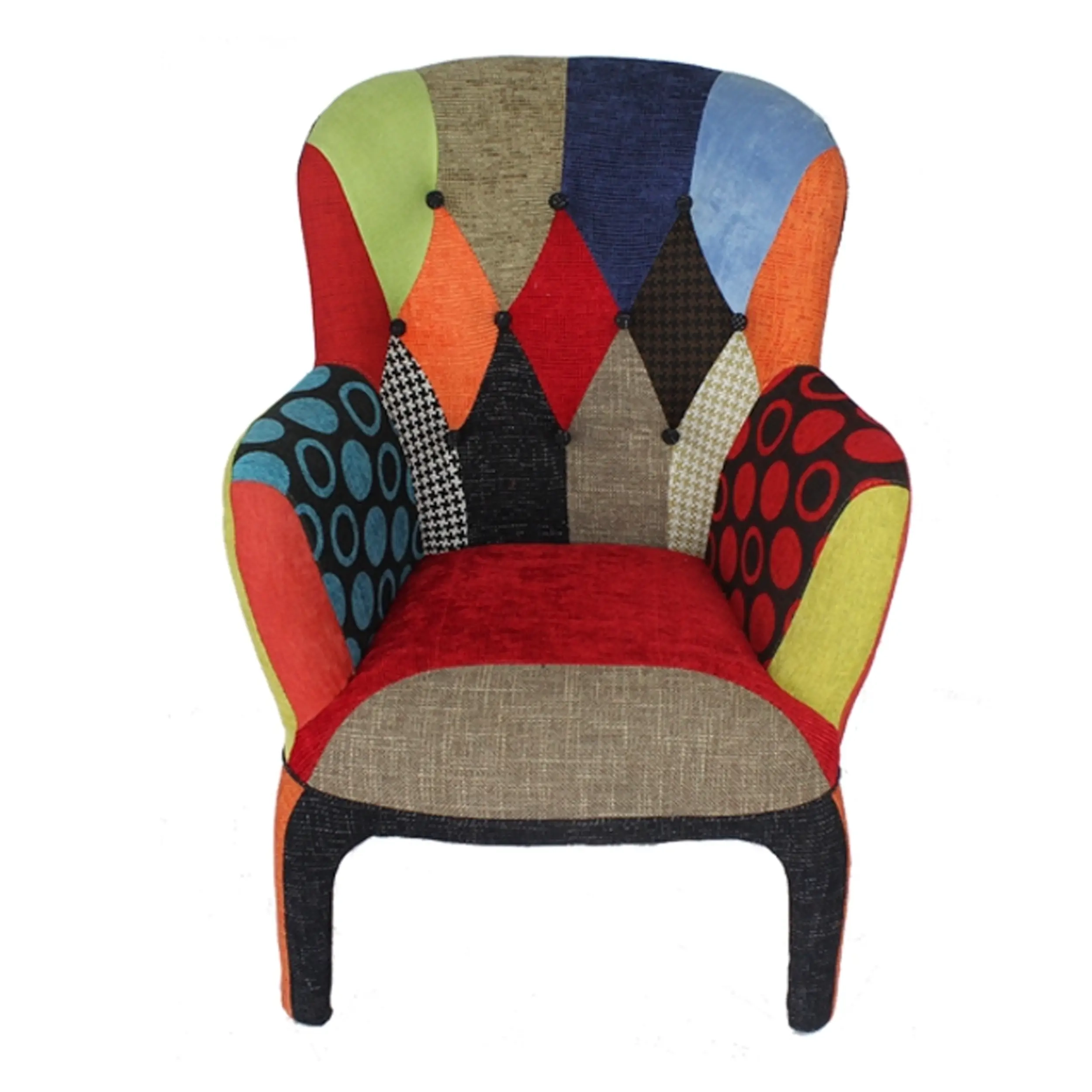 Sessel Capitone Patchwork | Elegantes, mehrfarbig gepolstertes Wingback-Design