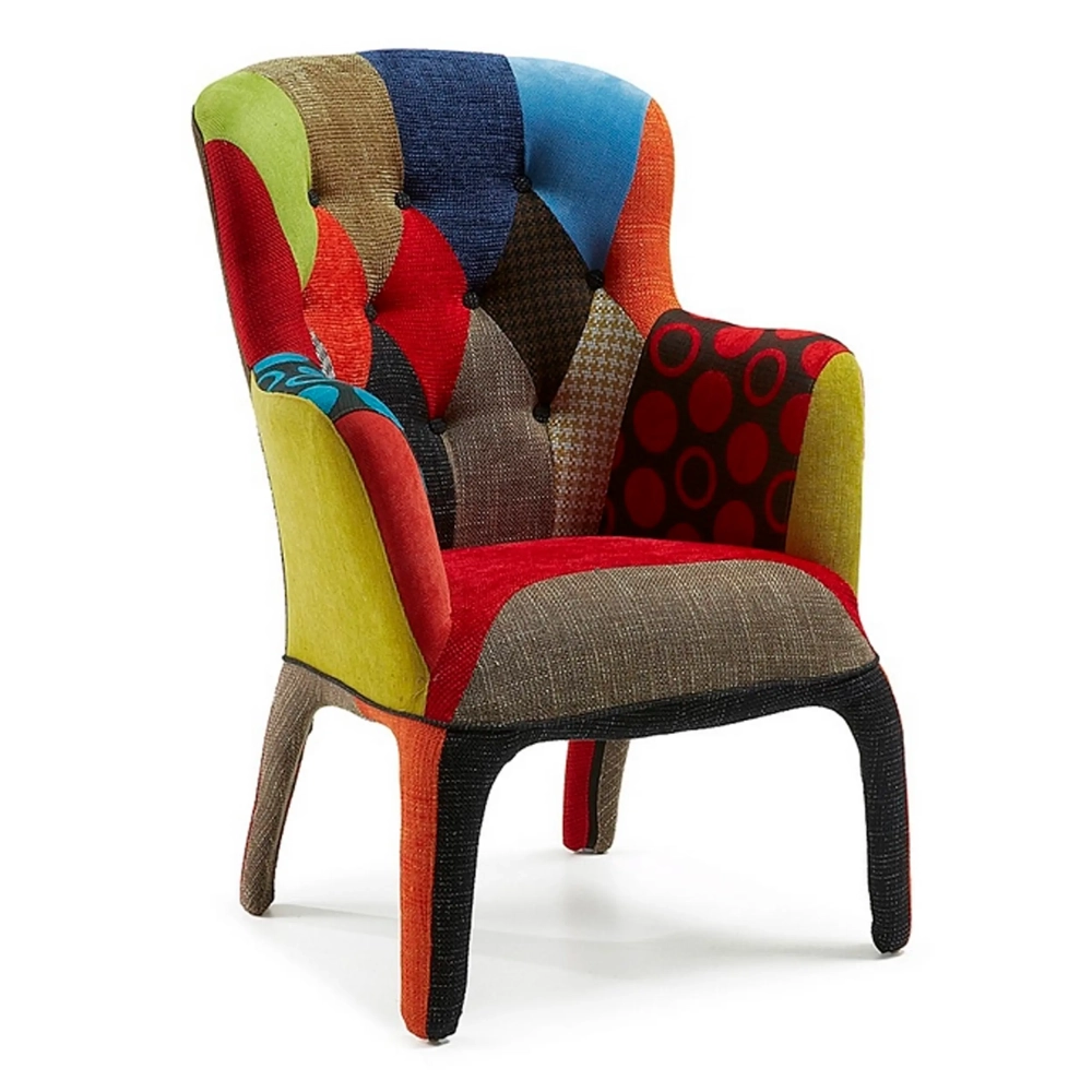 Křeslo Capitone Patchwork | Elegantní, vícebarevné čalouněné křeslo s opěradlem typu wingback