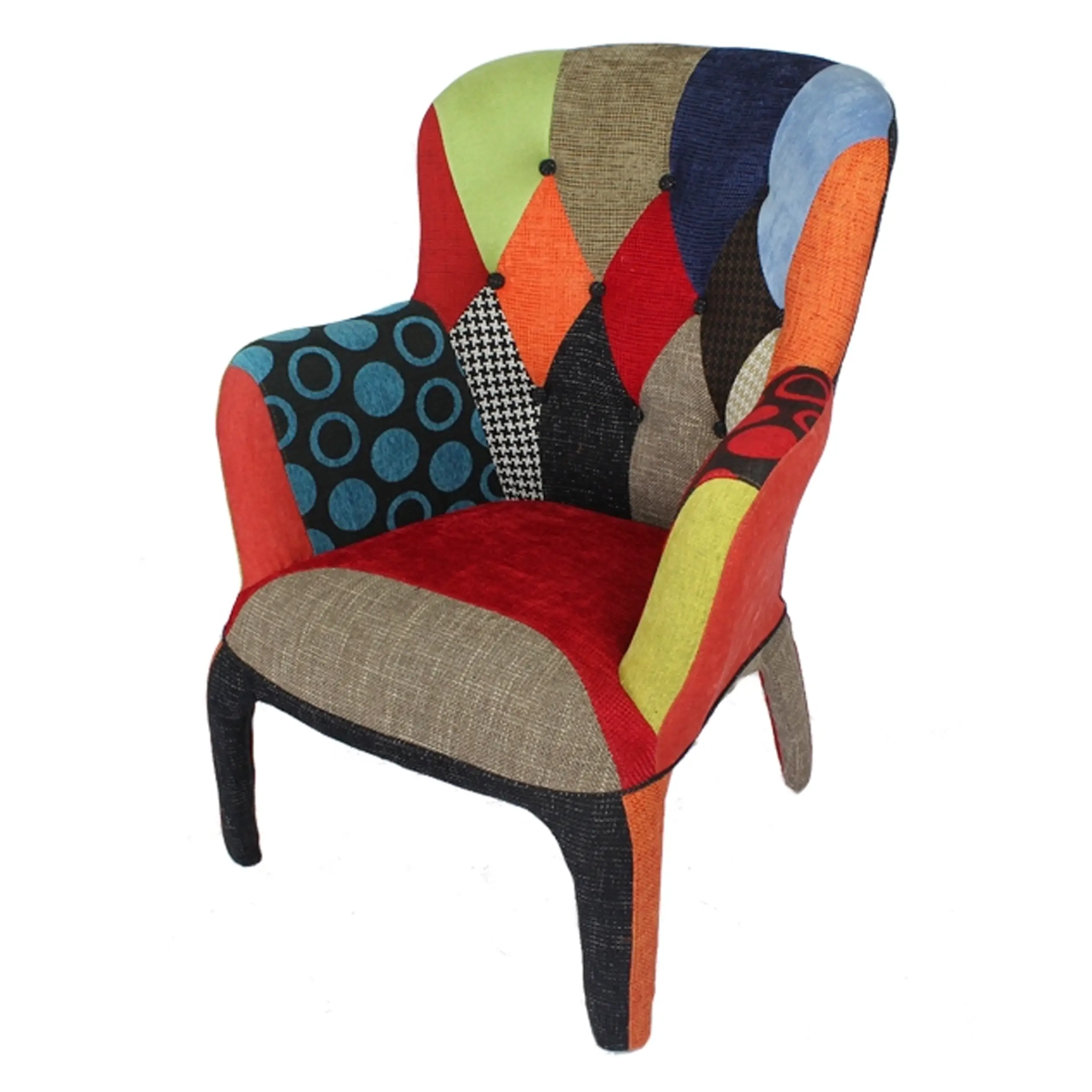 Sessel Capitone Patchwork | Elegantes, mehrfarbig gepolstertes Wingback-Design