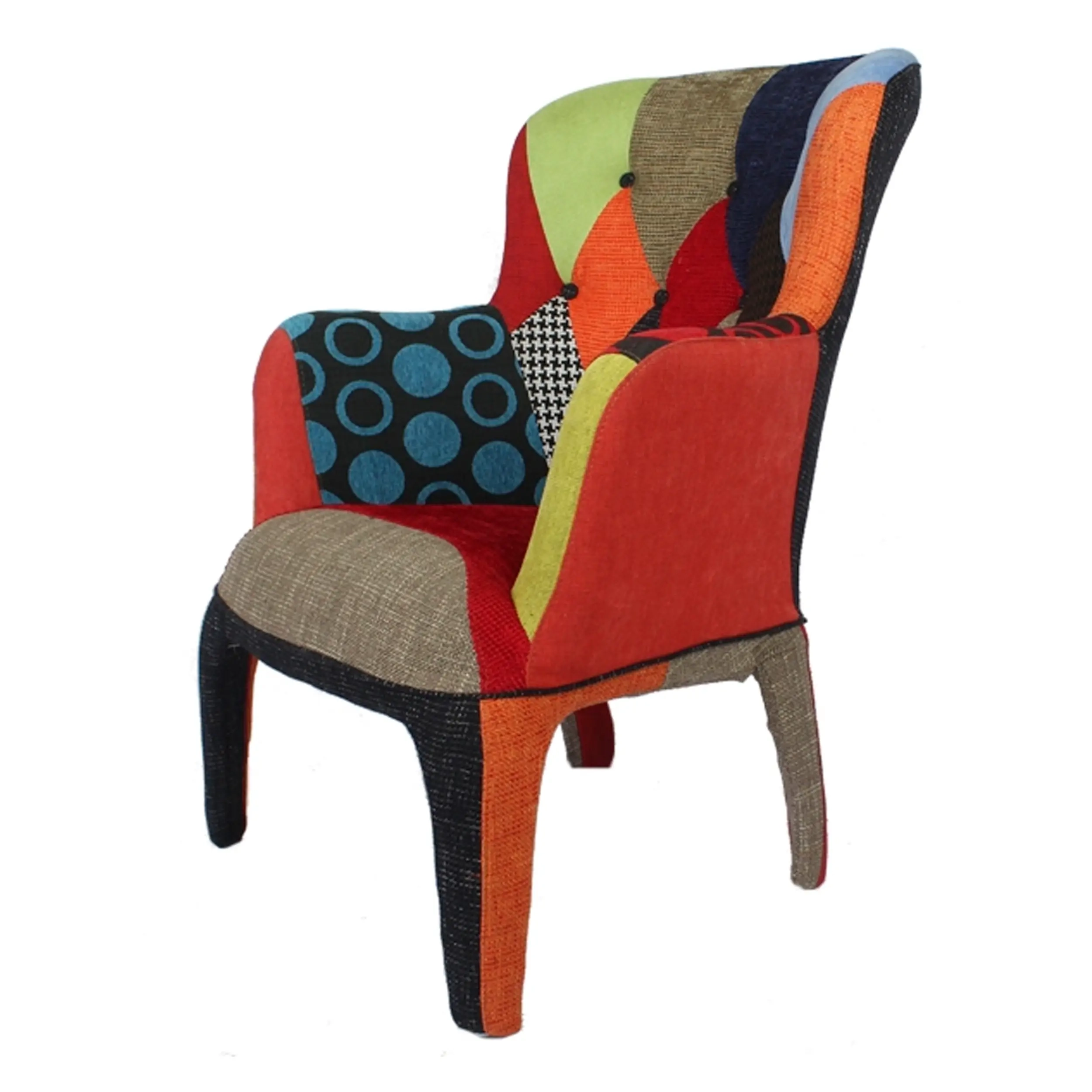 Fotel Capitone Patchwork | Eleganckie, wielokolorowe tapicerowane oparcie typu wingback