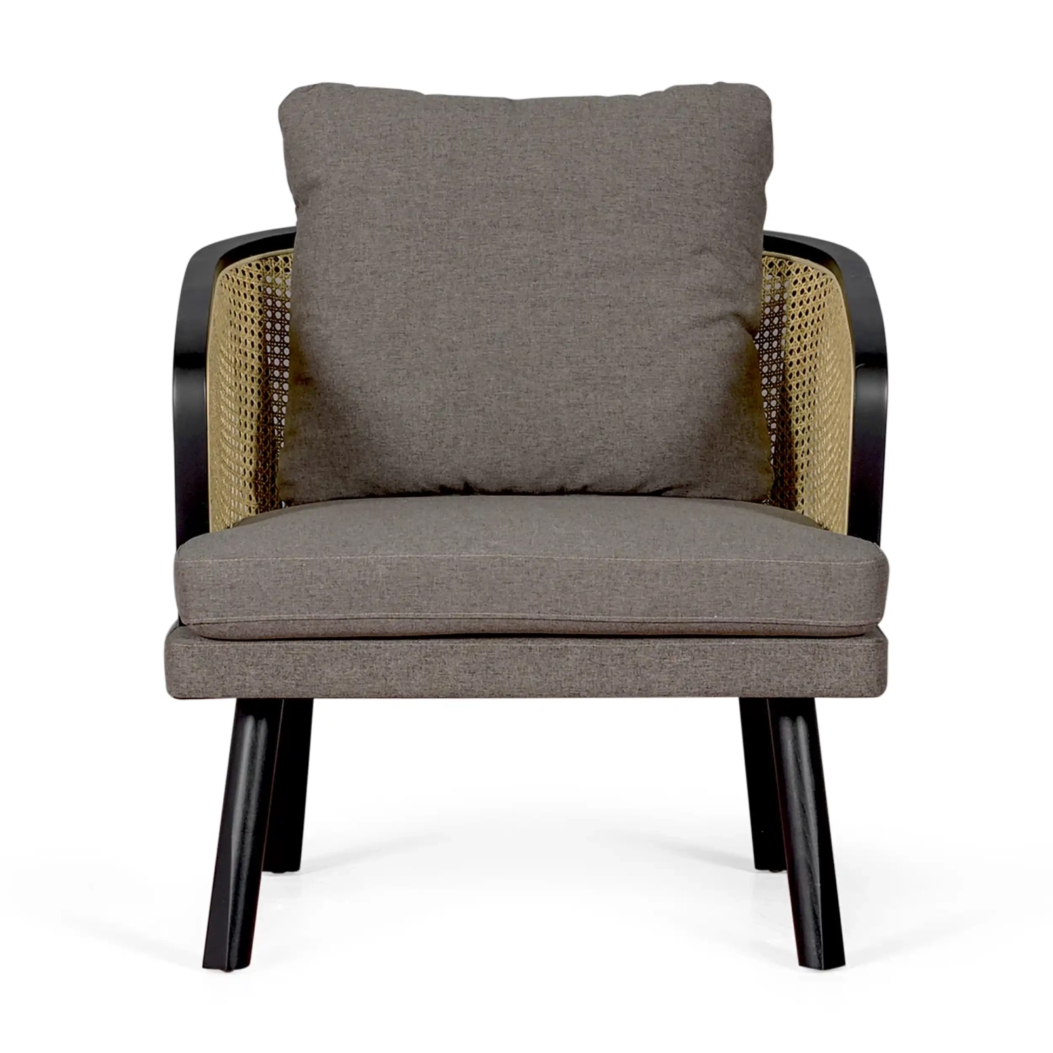 Fauteuil Leeds en rotin naturel avec coussin en coton : style vintage Scandinave