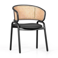 Morley Stoel in Natuurlijk Rotan | Retro Ontwerp met Kunstlederen Kussen