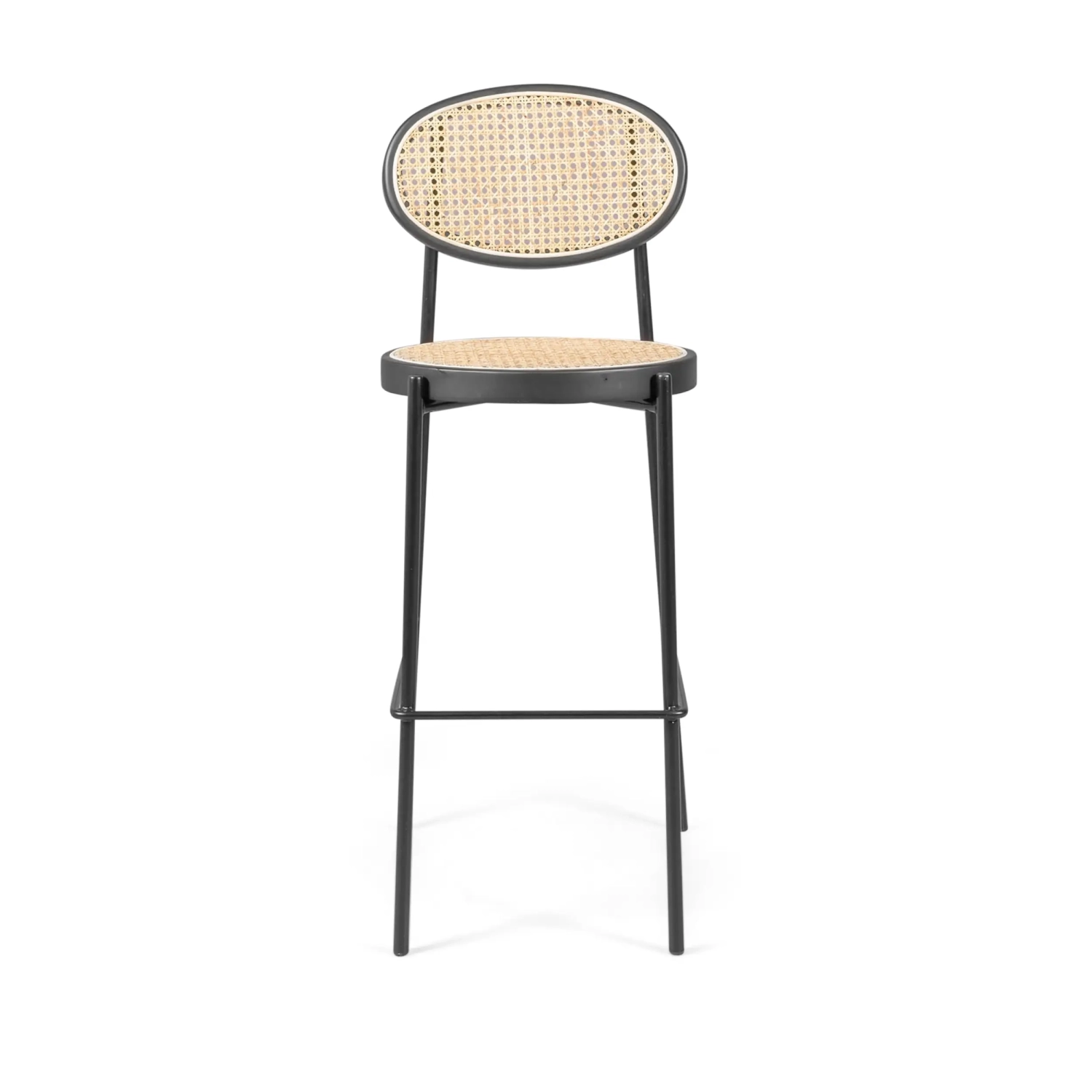 Tamborete Vintage Preston 75 cm | Rattan natural e moldura preta