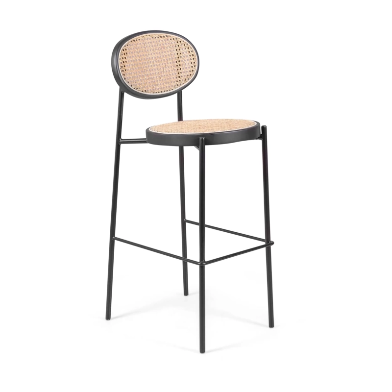 Tabouret Vintage Preston 75 cm | Rotin naturel et cadre noir