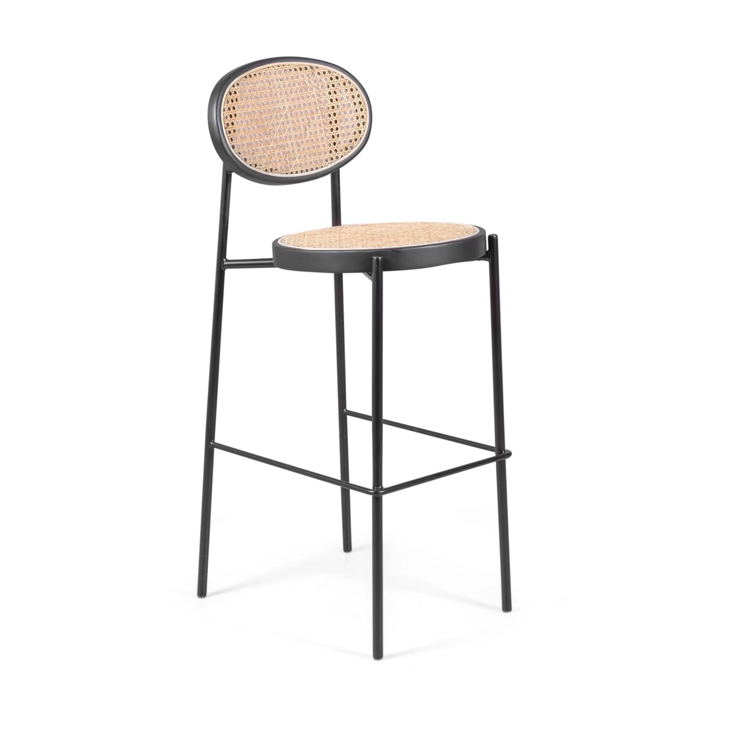 Stool Vintage Preston 75 cm | Natural Rattan and Black Structure