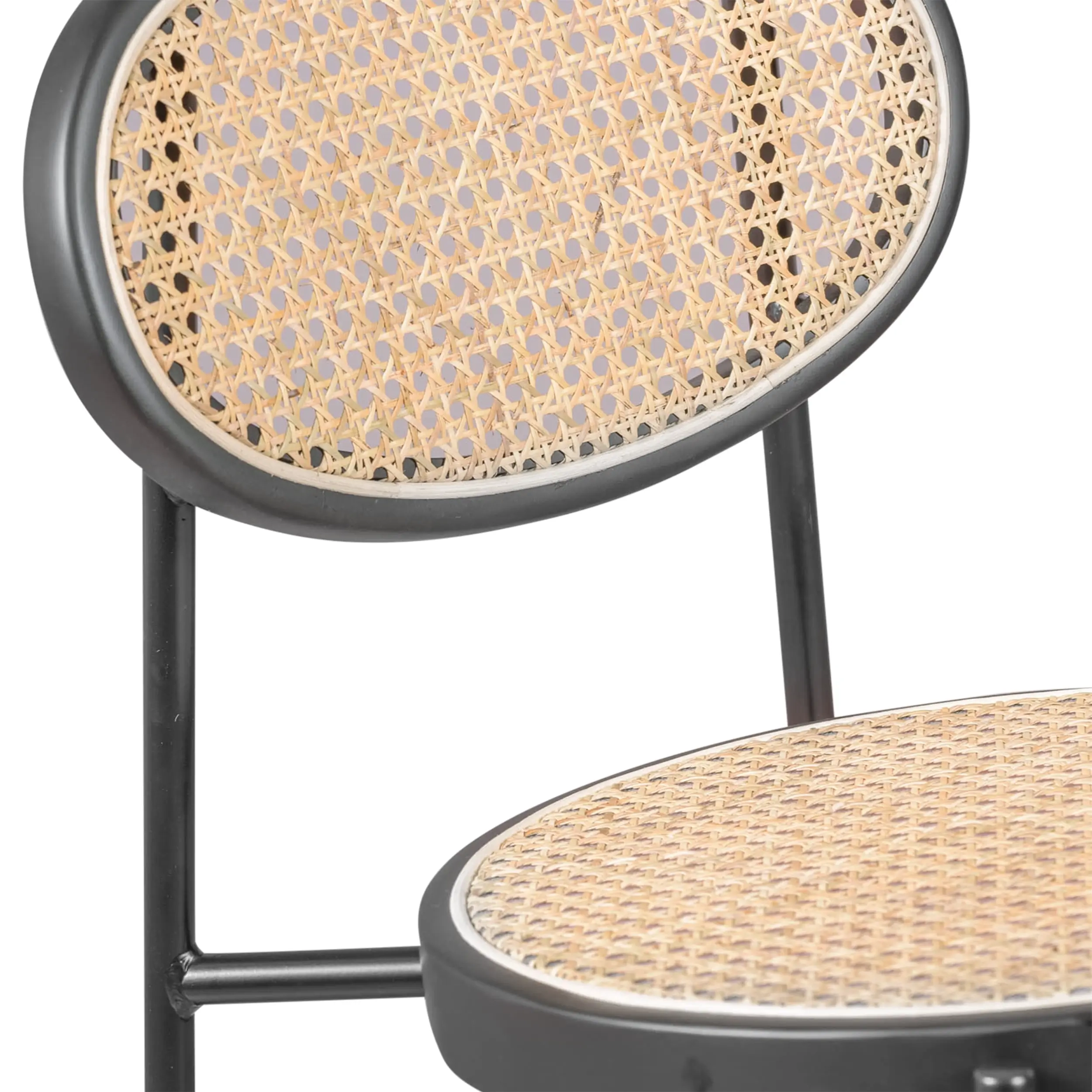 Hocker Vintage Preston 75 cm | Natürliches Rattan und schwarzer Rahmen