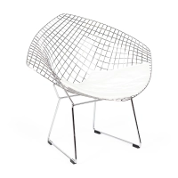 Réplique de la chaise Diamond en acier chromé et coussin en simili-cuir - Collection Bertoia