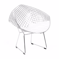 Replica Diamond-stoel in verchroomd staal en kunstlederen kussen - Bertoia Collection