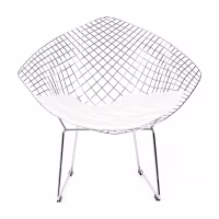 Replica Diamond-stoel in verchroomd staal en kunstlederen kussen - Bertoia Collection
