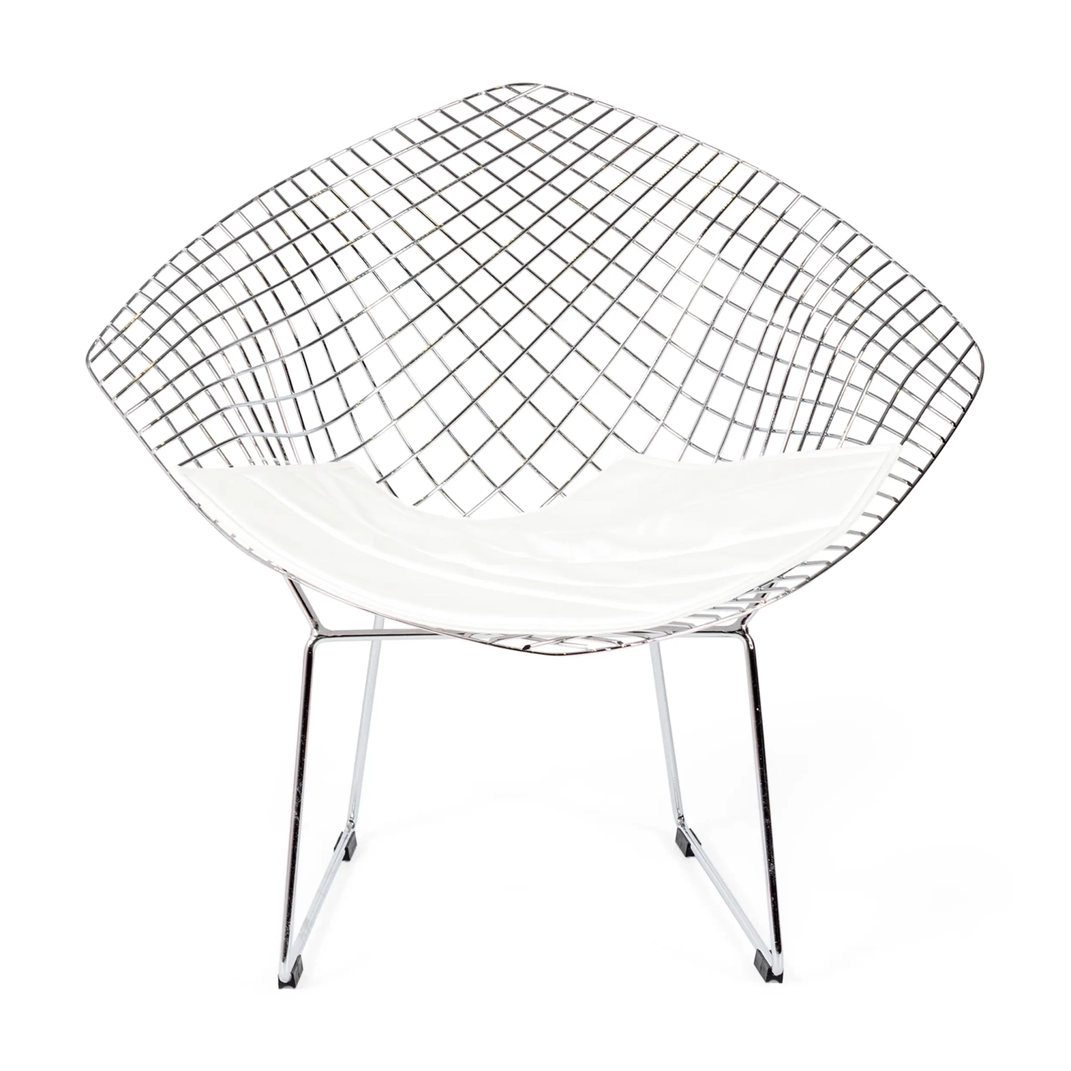 Réplique de la chaise Diamond en acier chromé et coussin en simili-cuir - Collection Bertoia