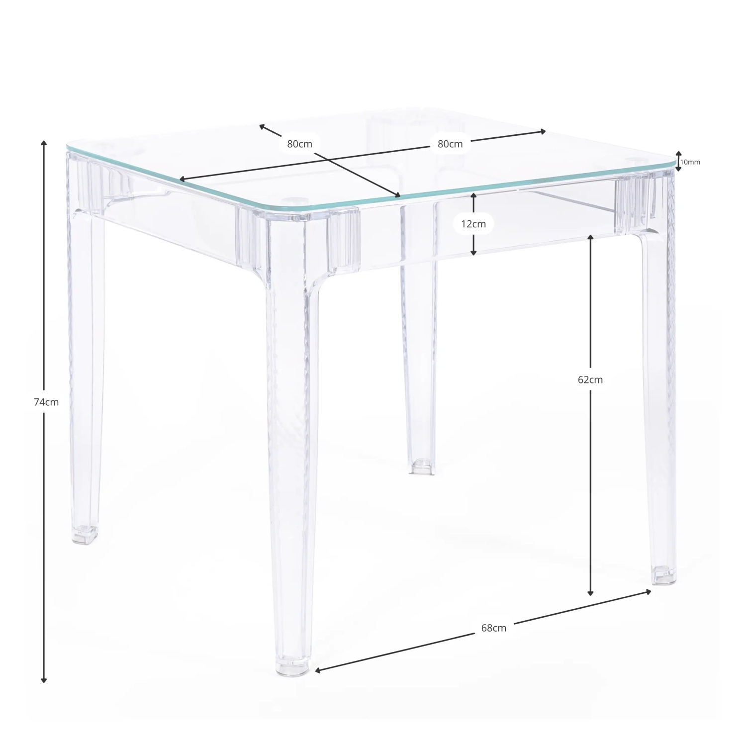 Mesa de jantar quadrada Ghost 80 cm : Design moderno transparente