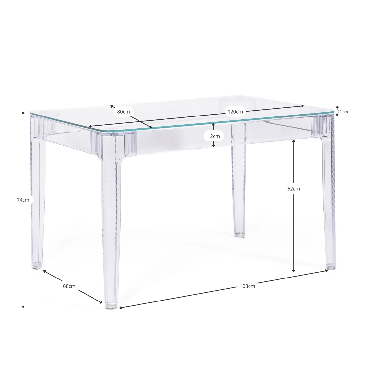 Prostokątny stół jadalniany Ghost 120x80 cm | Przejrzysty i nowoczesny design