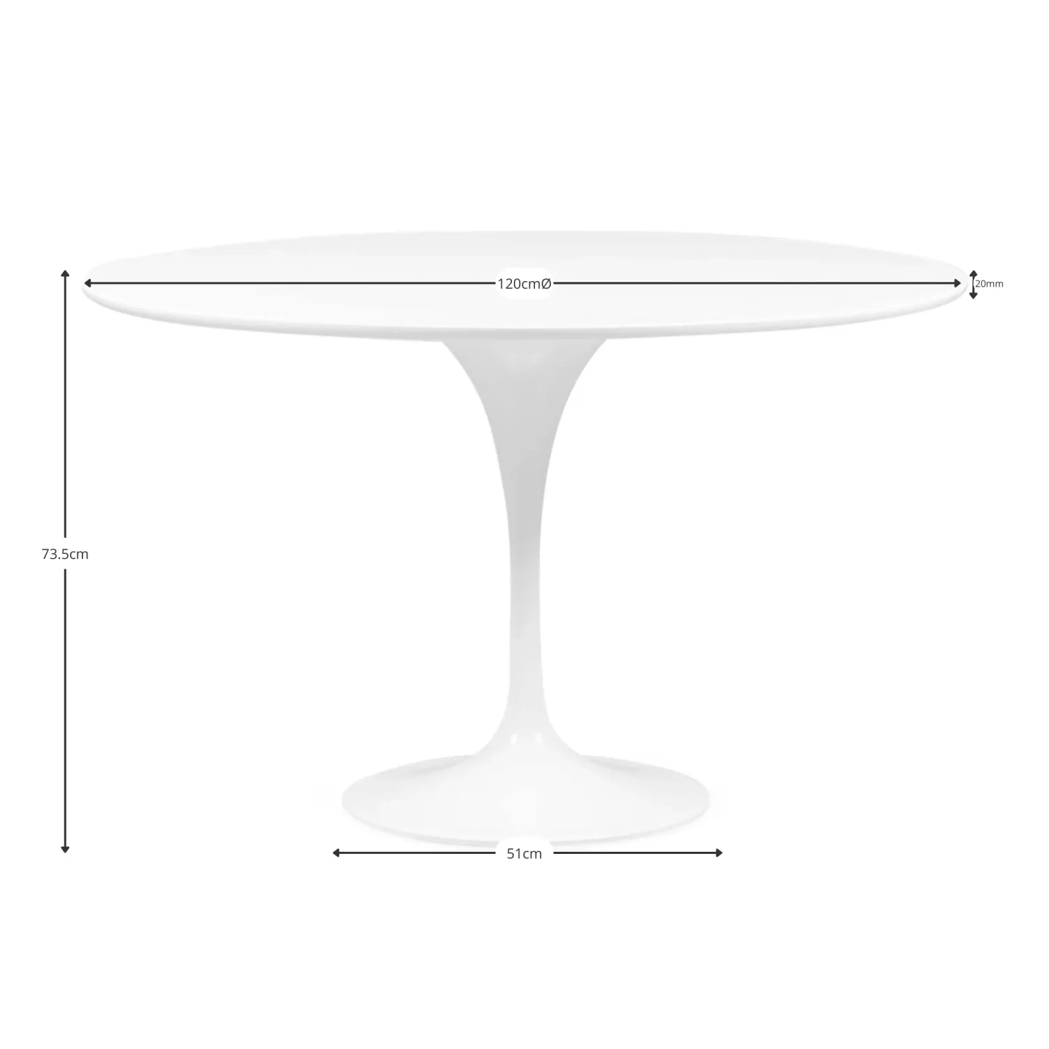 Inspiratie Tulip Style Eettafel 120cm - Meubeldesign