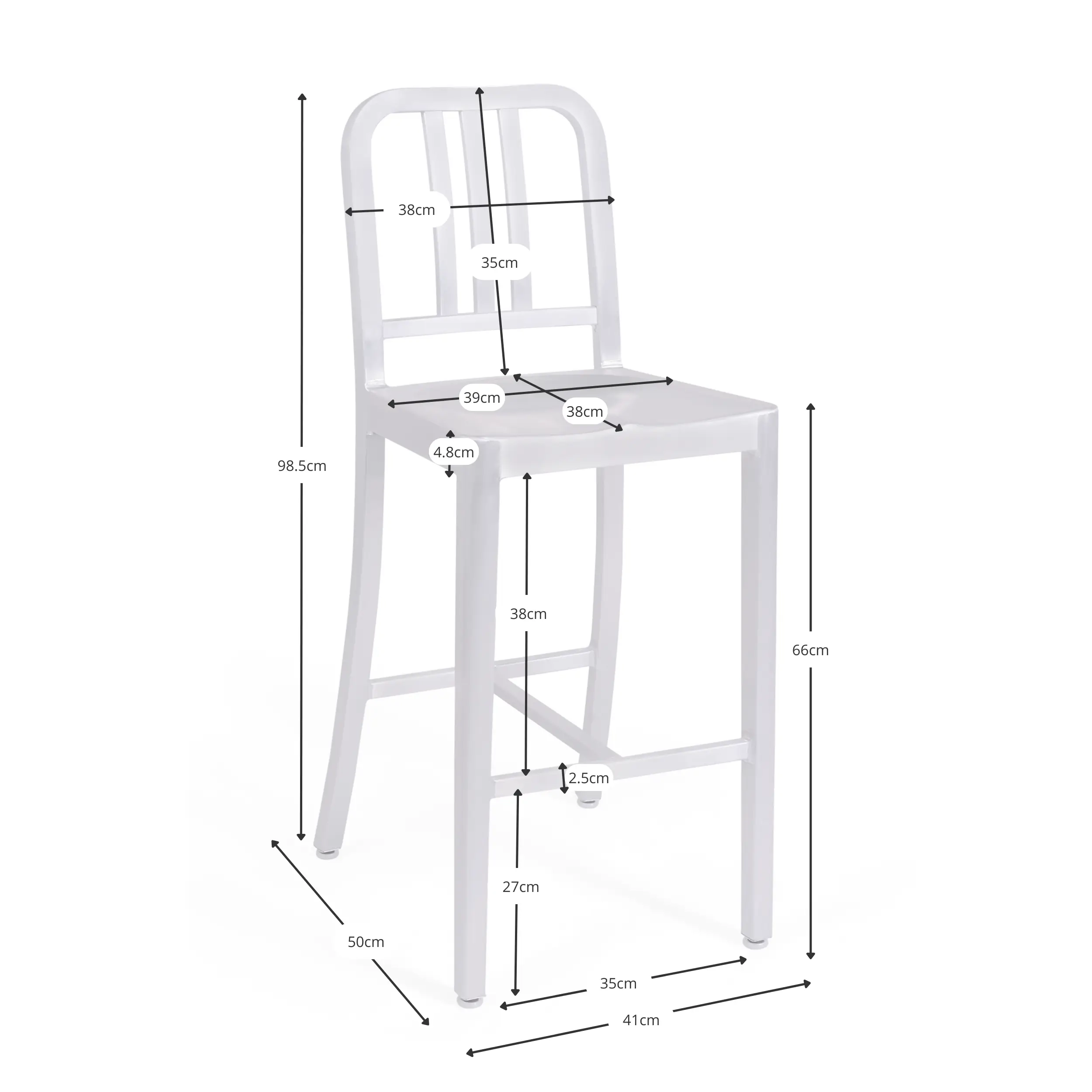 Barstol Navi Army 66 cm i aluminium | Stilren industridesign