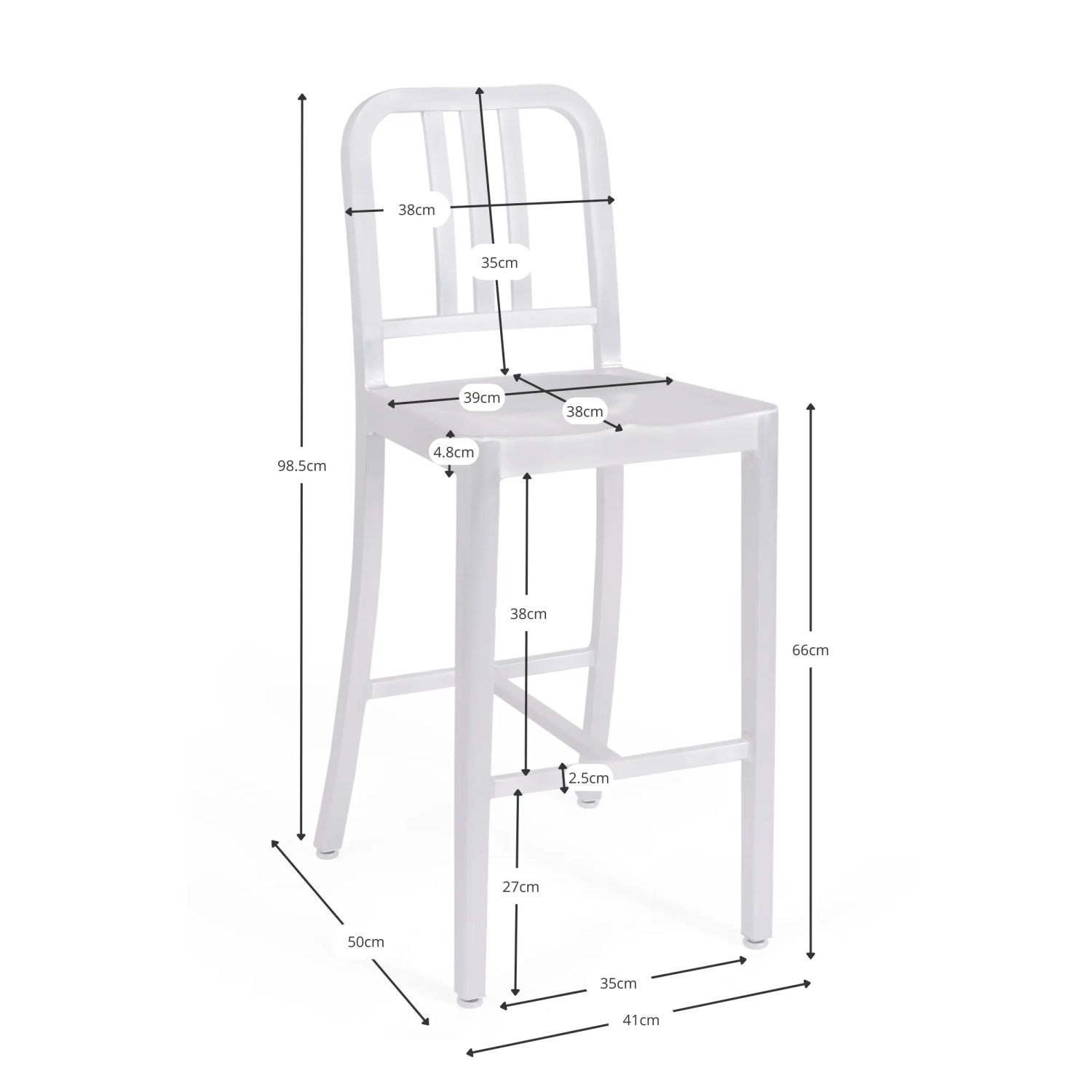 Tamborete Navi Army 66 cm em alumínio | Design industrial elegante