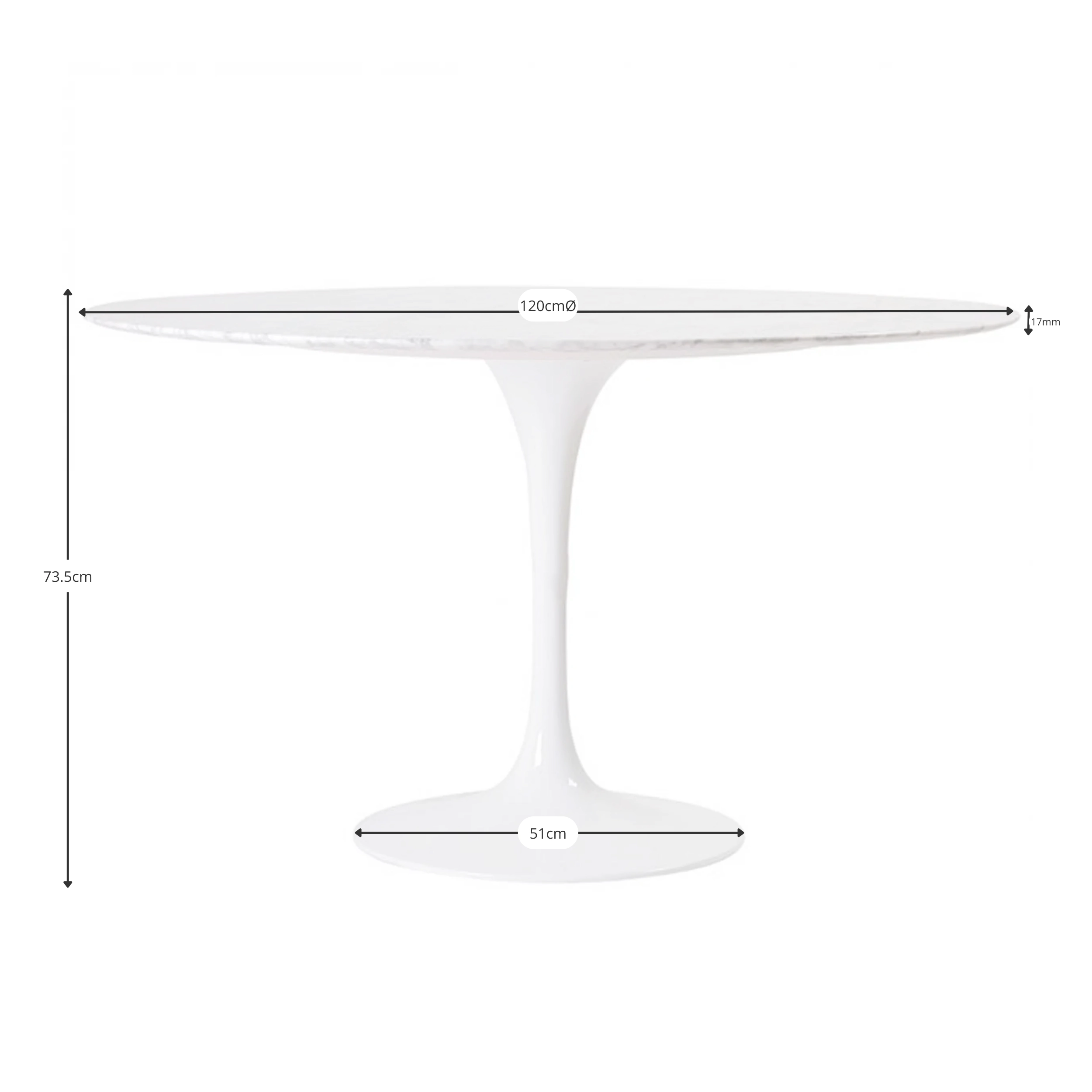 Inspiratie Tulip Eettafel in Carrara Marmer 120cm - Design Meubels