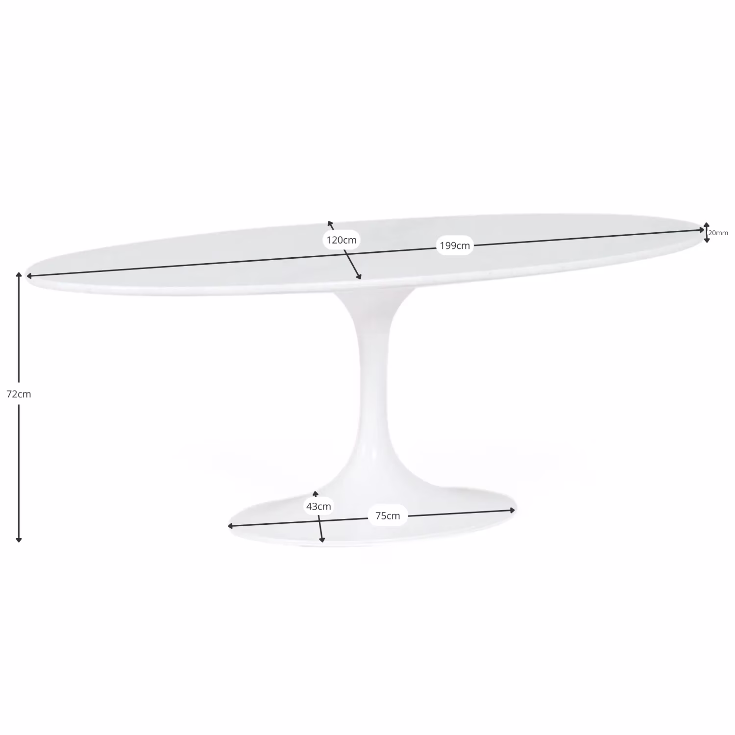 Ovale Tafel Tulip 199 cm Carrara Marmer | Saarinen Ontwerp voor Luxe Eetkamers