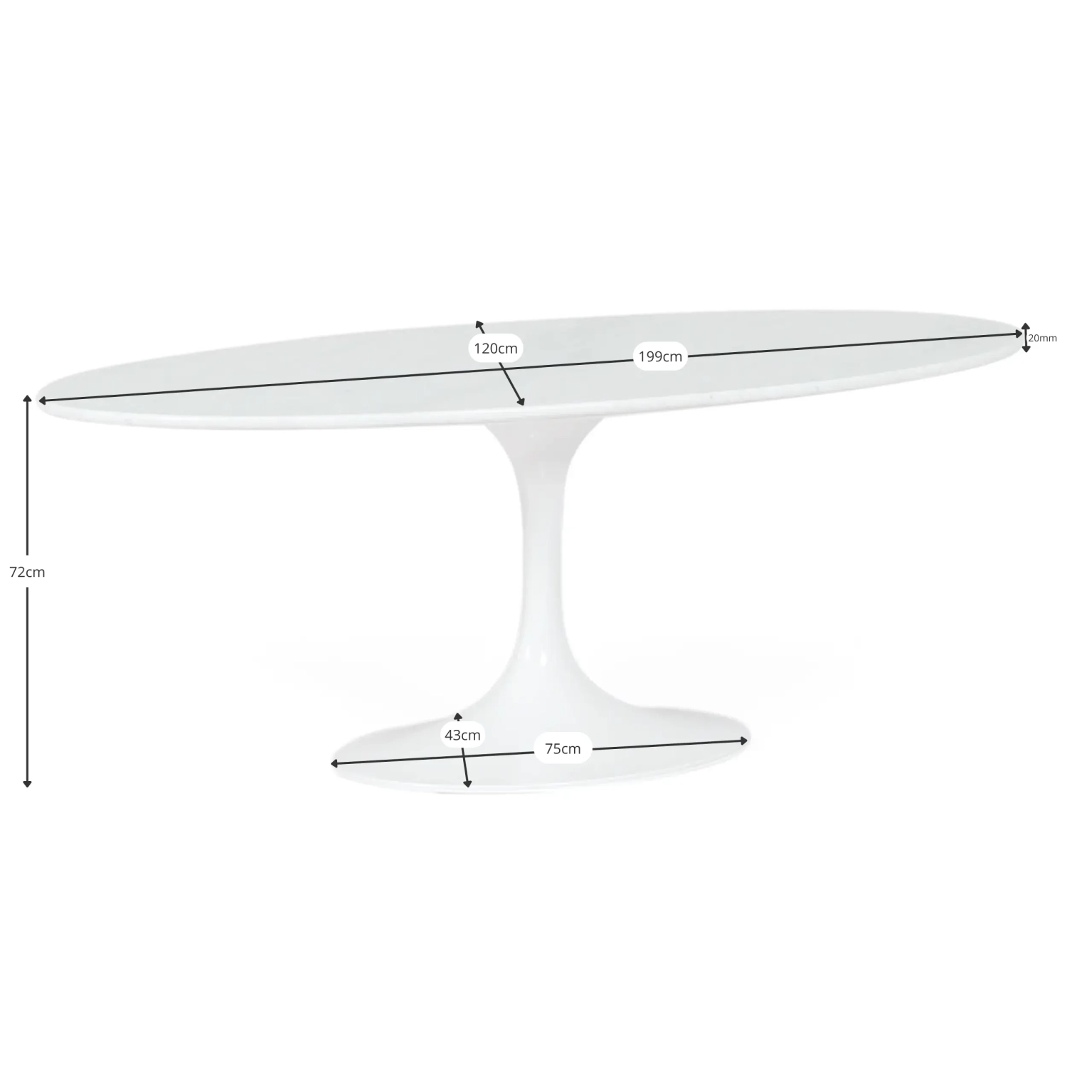 Mesa Oval Tulip 199cm Mármol Carrara | Fabricación Italiana | Diseño Saarinen