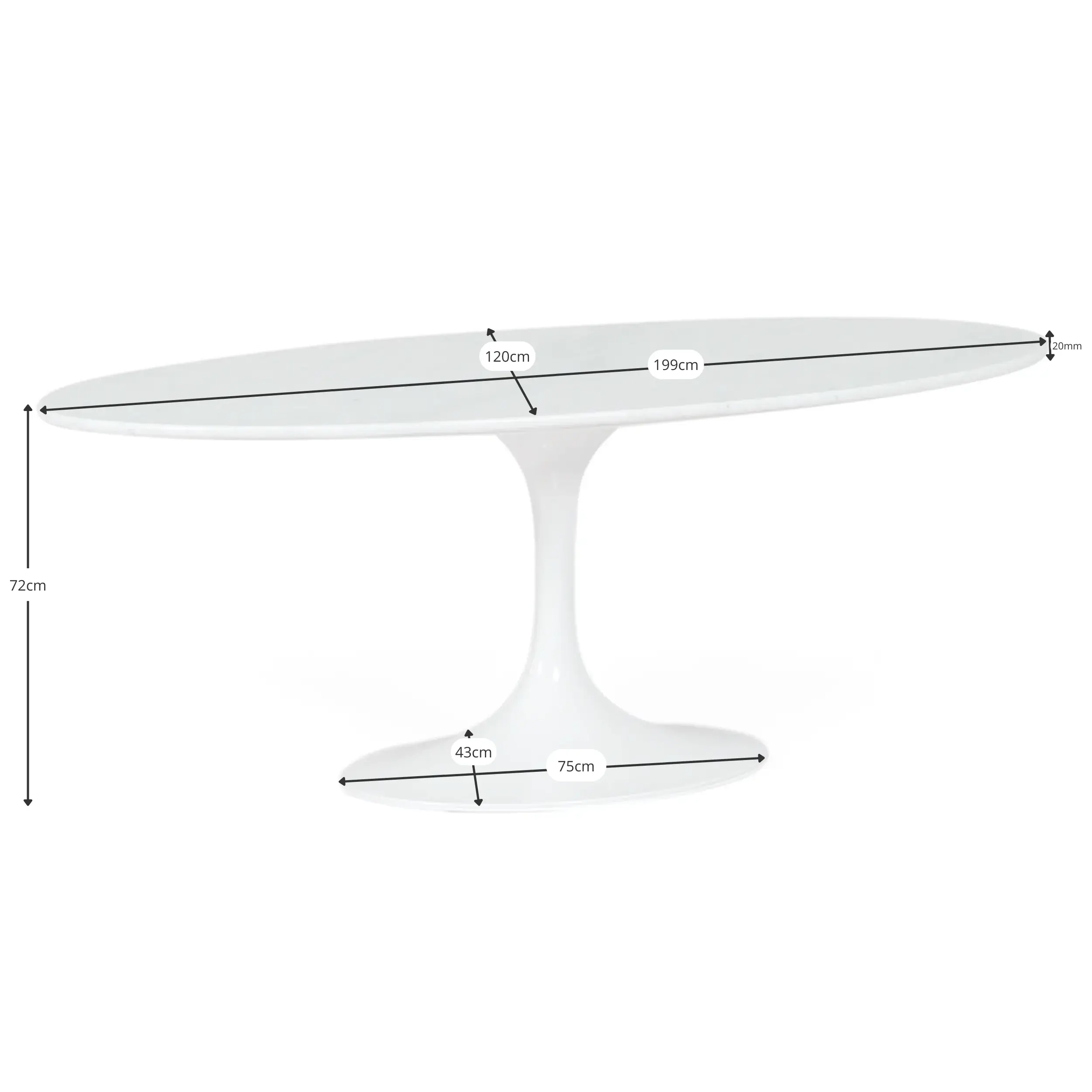 Owalny stół Tulip 199cm Marmur Carrara | Włoska produkcja | Saarinen Design