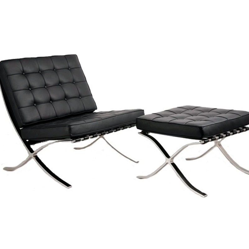 Cadeira Inspiration Barcelona com apoio para pés em couro - MuebleDesign