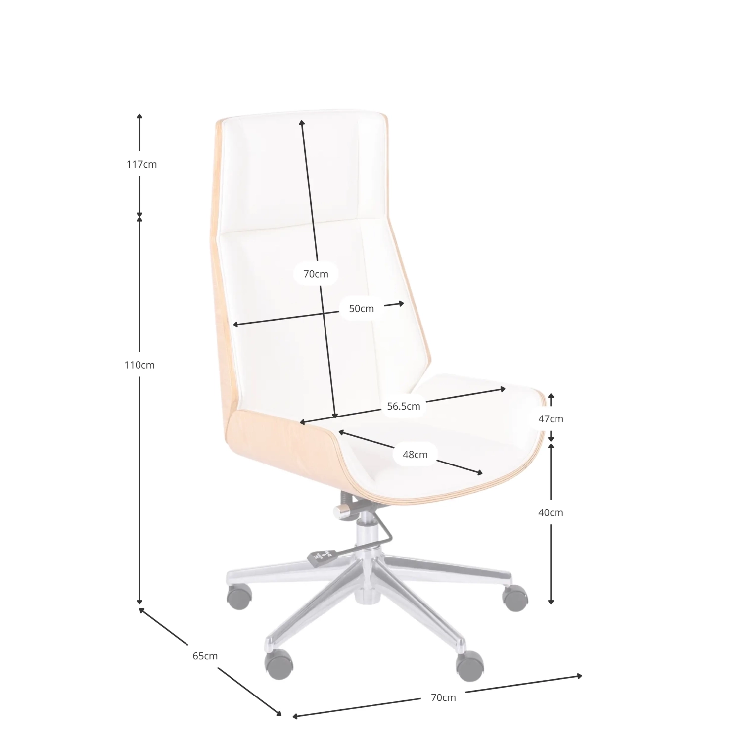 Cadeira de escritório Nordic Highback em ácer e couro ecológico branco - Mueble Design
