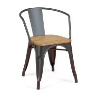 Bistro Silla de madera con brazos | Silla industrial con brazos y asiento de madera