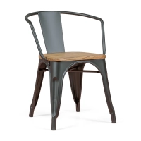 Bistro Silla de madera con brazos | Silla industrial con brazos y asiento de madera