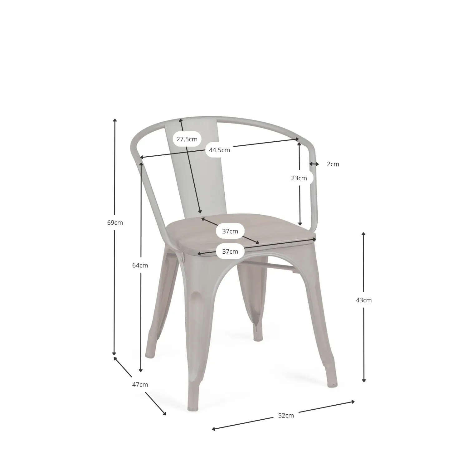 Bistro Arms Wood Chair | Industriestuhl mit Armlehnen und Holzsitz