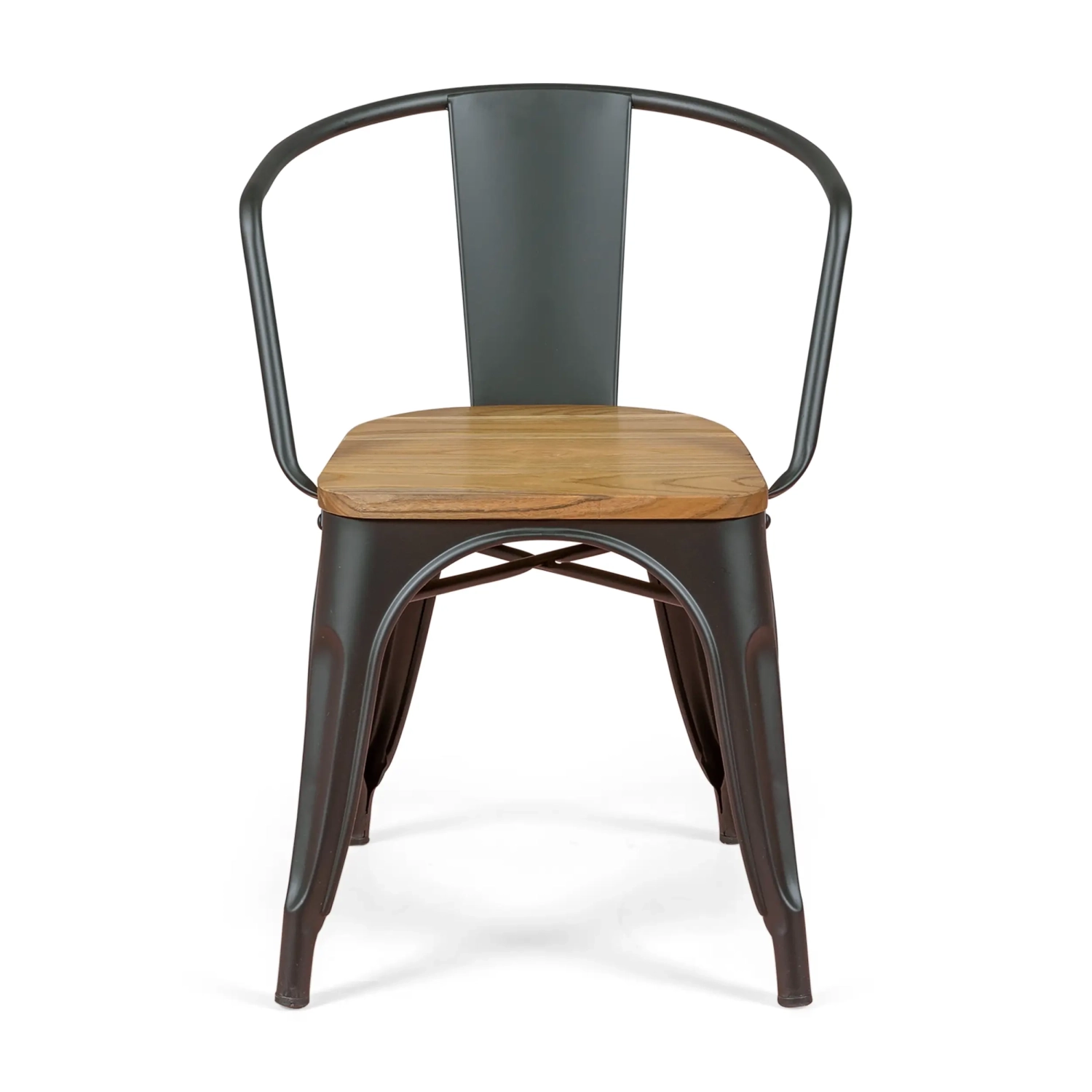 Bistro Silla de madera con brazos | Silla industrial con brazos y asiento de madera