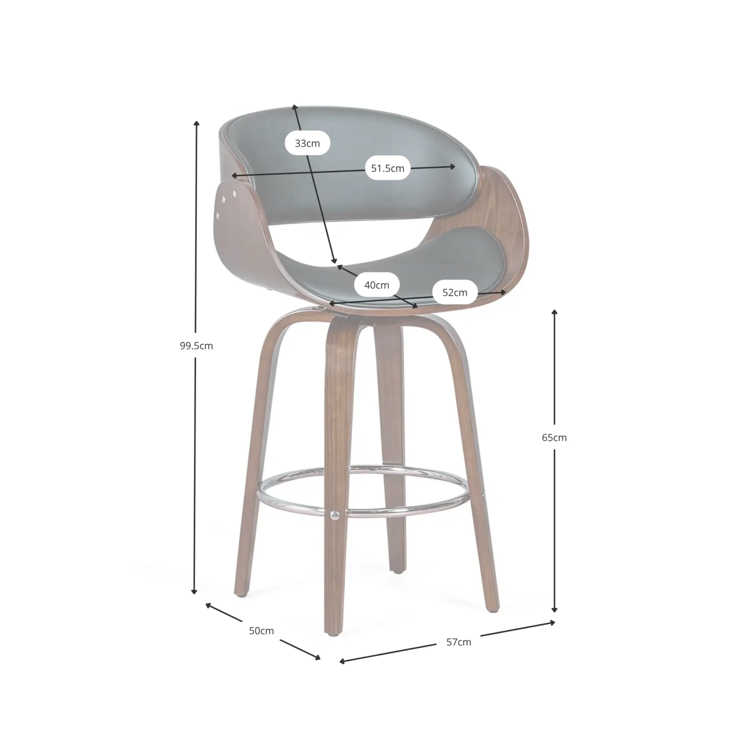 Taburete Burrow 66 cm - Elegante y cómodo taburete nórdico de polipiel- Mueble design