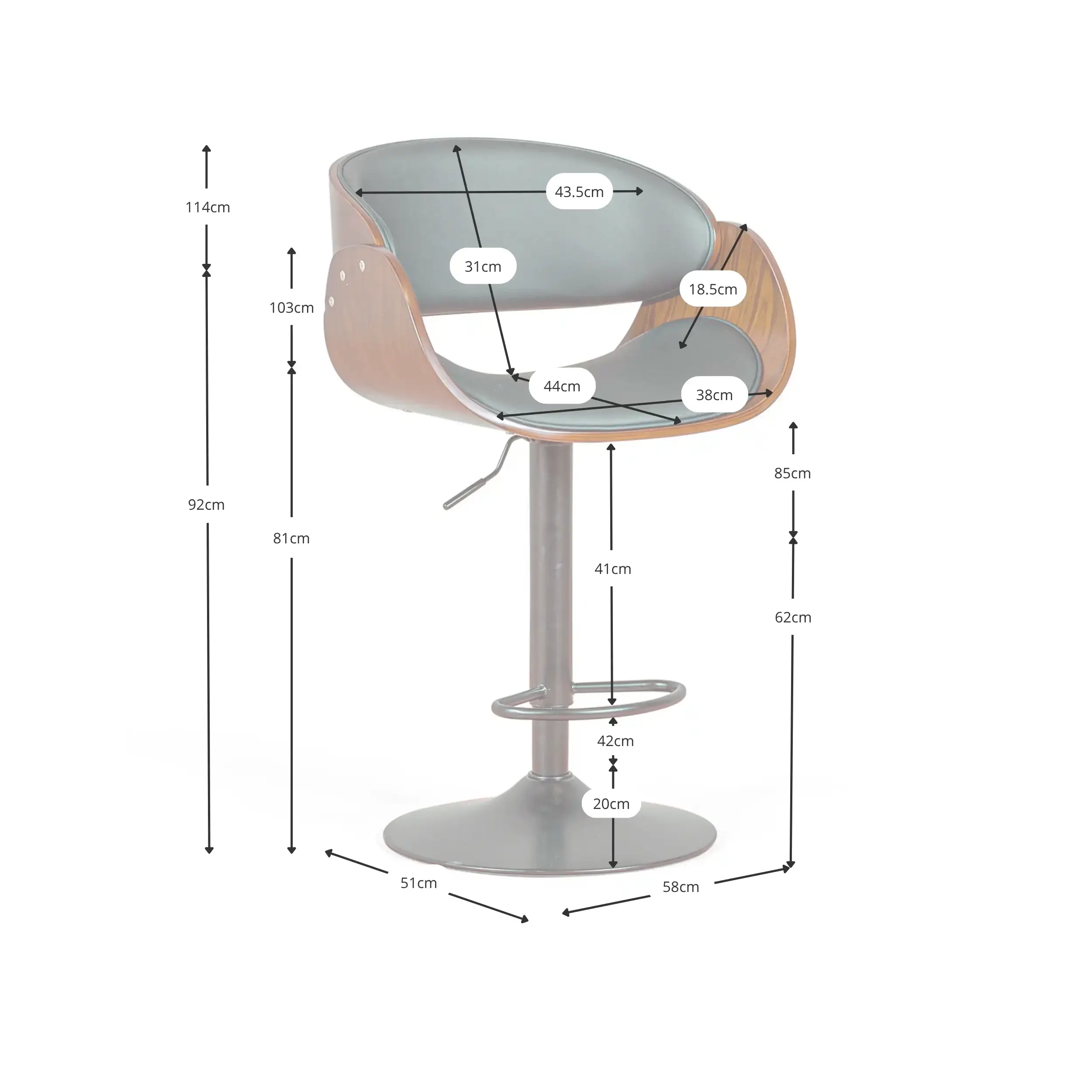 Barstoel Burrow Walnoot lift - Zwart kunstlederen kussen - Stijl Scandinavisch
