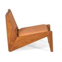 Lounge fauteuil Compass bekleed in hout en leder - Geen probleem Mobelarium