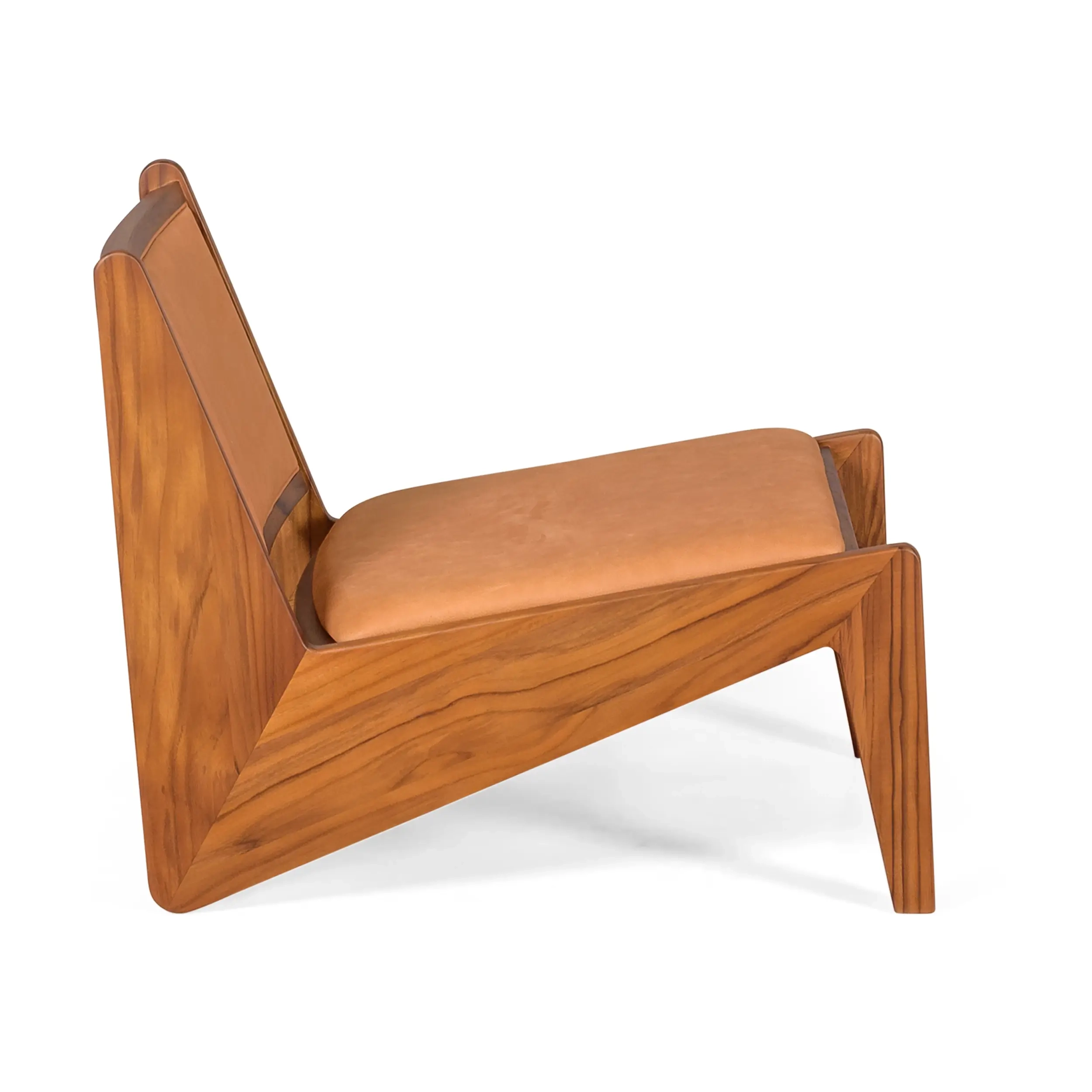 Lounge fauteuil Compass bekleed in hout en leder - Geen probleem Mobelarium