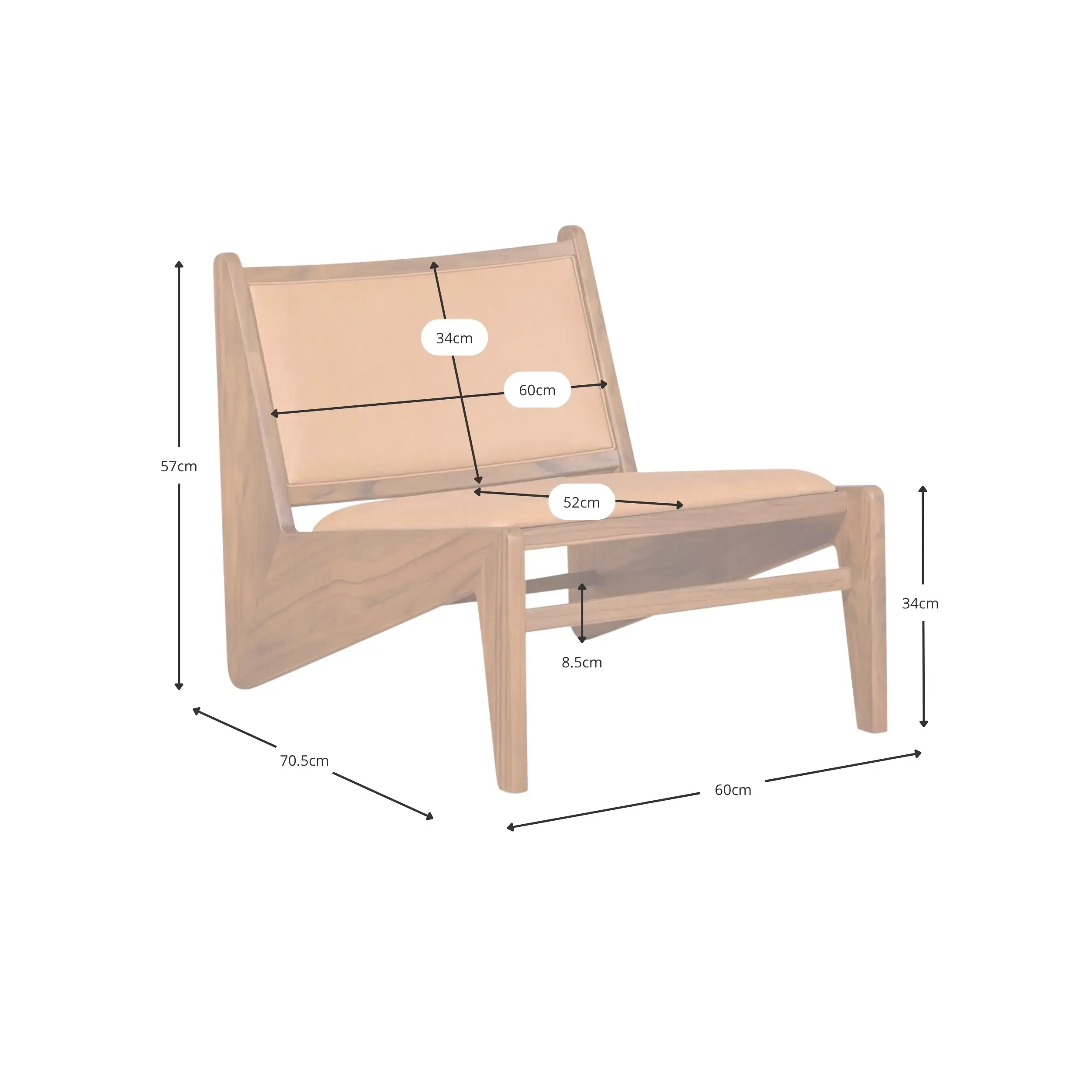 Lounge fauteuil Compass bekleed in hout en leder - Geen probleem Mobelarium