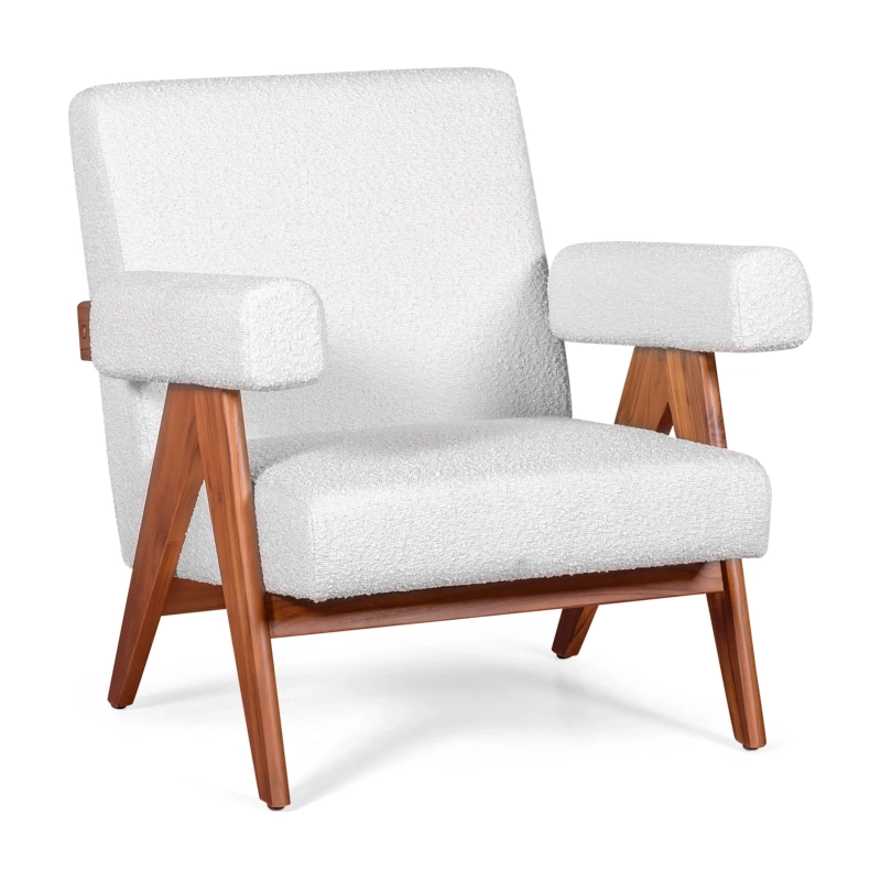 Cadeirão Confort lounge Compass em madeira e boucle - Mueble Design