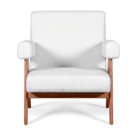 Confort lounge nojatuoli Compass puusta ja bouclesta - Mobelarium