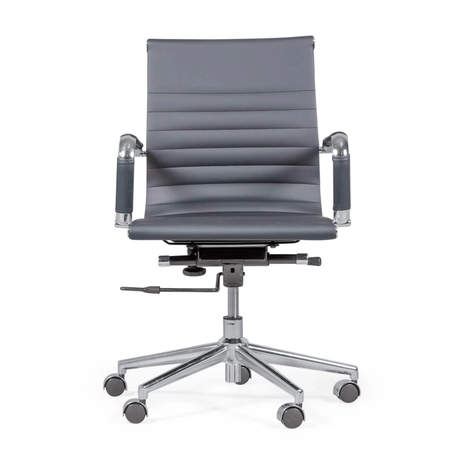 Task office chair with low backrest | Modern design in leatherette and chrome-plated steel