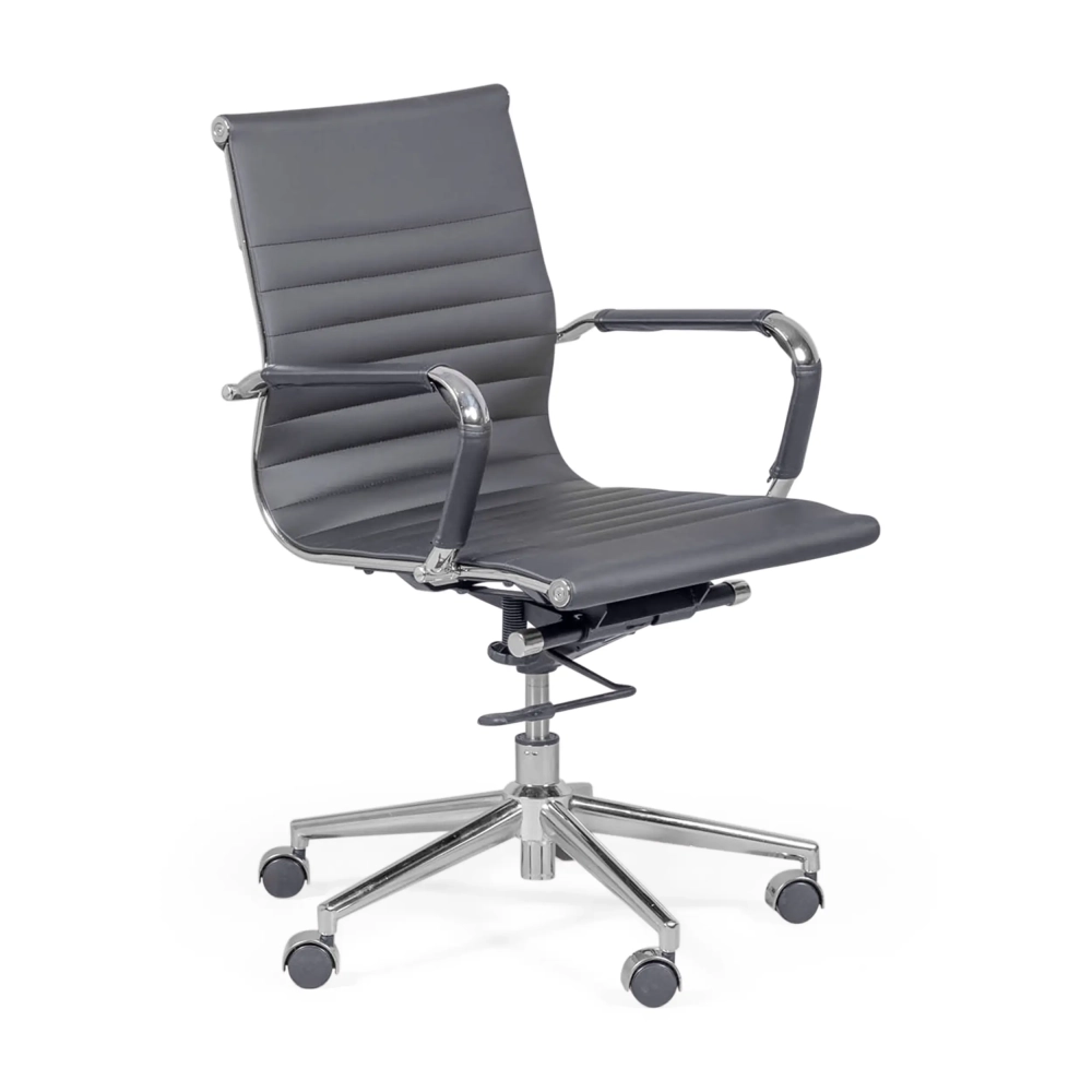 Bürostuhl mit niedriger Rückenlehne | Modernes Design aus Kunstleder und verchromtem Stahl