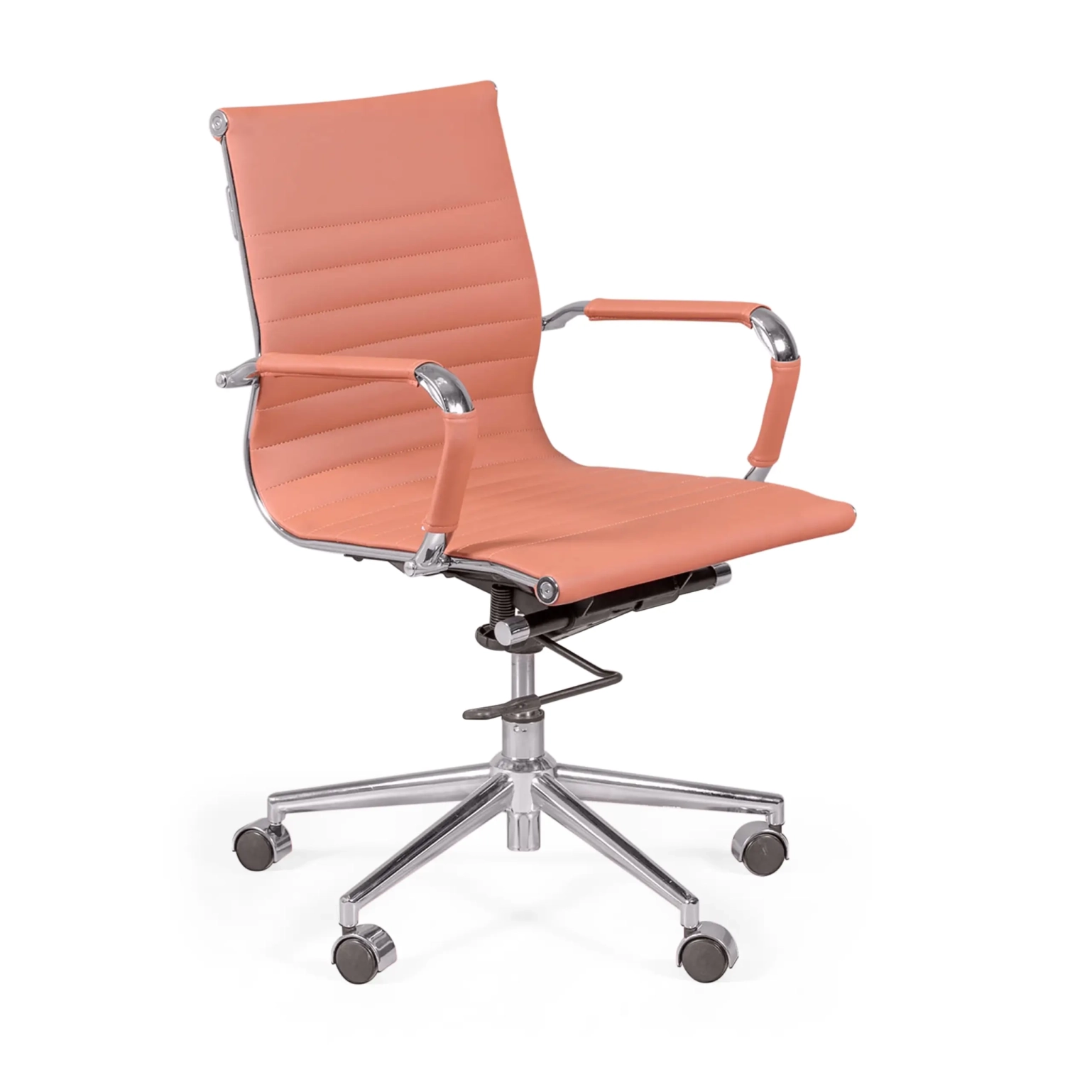 Task office chair with low backrest | Modern design in leatherette and chrome-plated steel