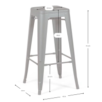 Barstoel industrieel Bistro 76 cm | blank staal stapelbaar